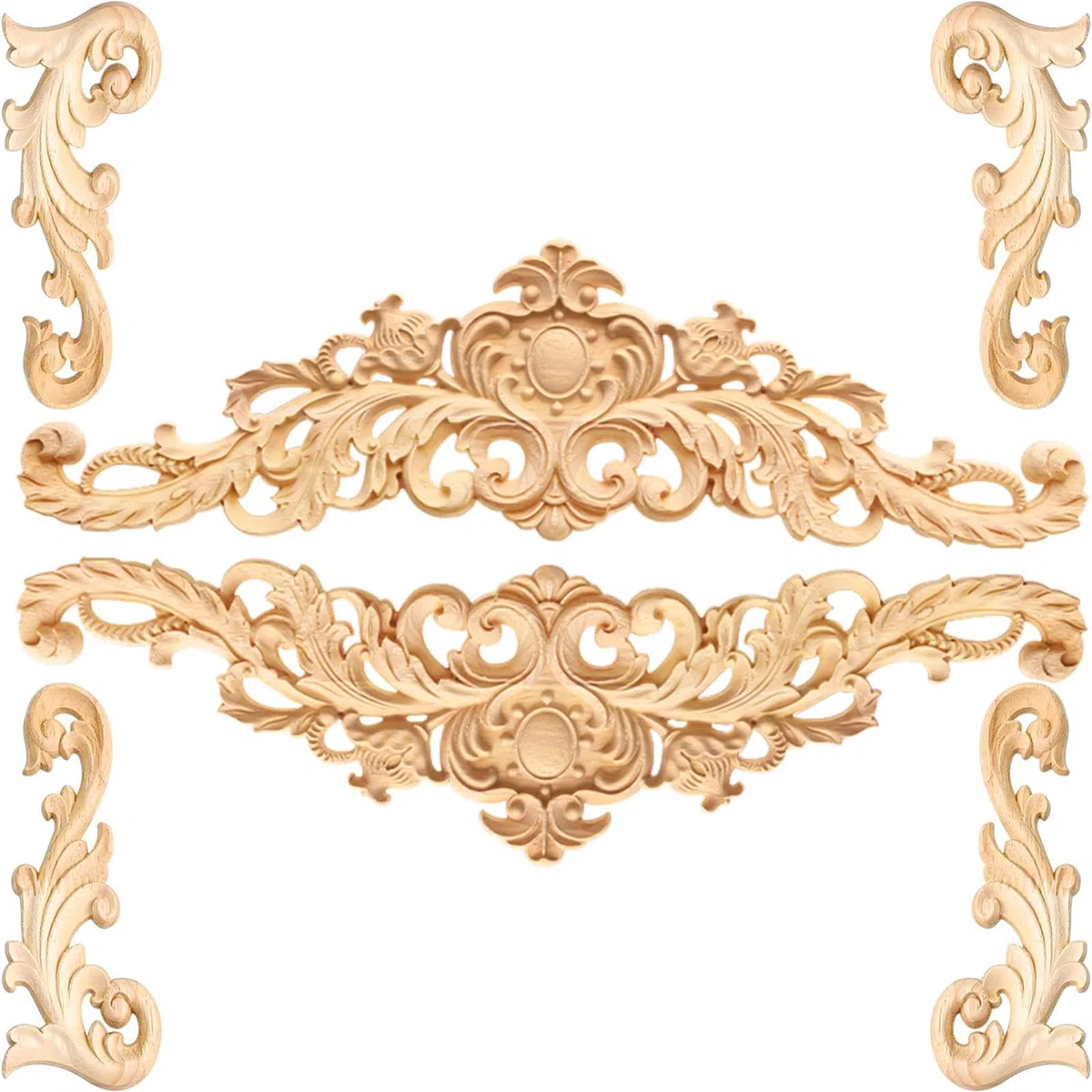 Fregi Legno Decorativi - 6 Pezzi, 4 Ornamenti d'Angolo, 2 Ornamenti in Legno per Pareti, Letto, Porta, Finestra