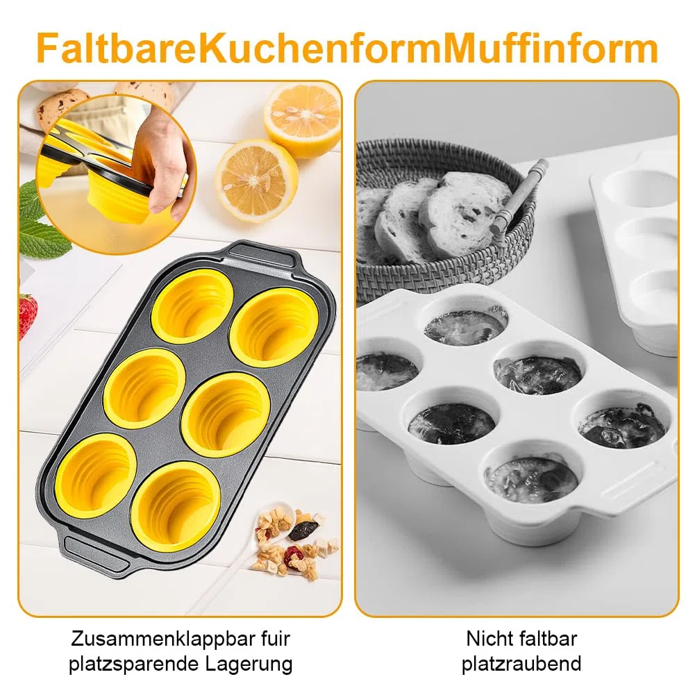 FOGARI 2 mini teglia per muffin, in acciaio al carbonio, 31 x 18 cm, rivestita, per 12 muffin, per tazze di carta, muffin (rosso e giallo)
