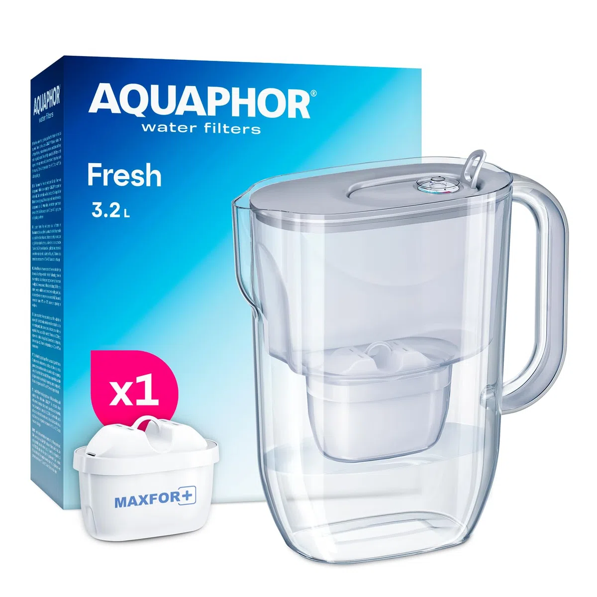 Aquaphor Fresh Caraffa Filtrante per Acqua con 1 Cartucce MAXFOR+ 200L - Grigio