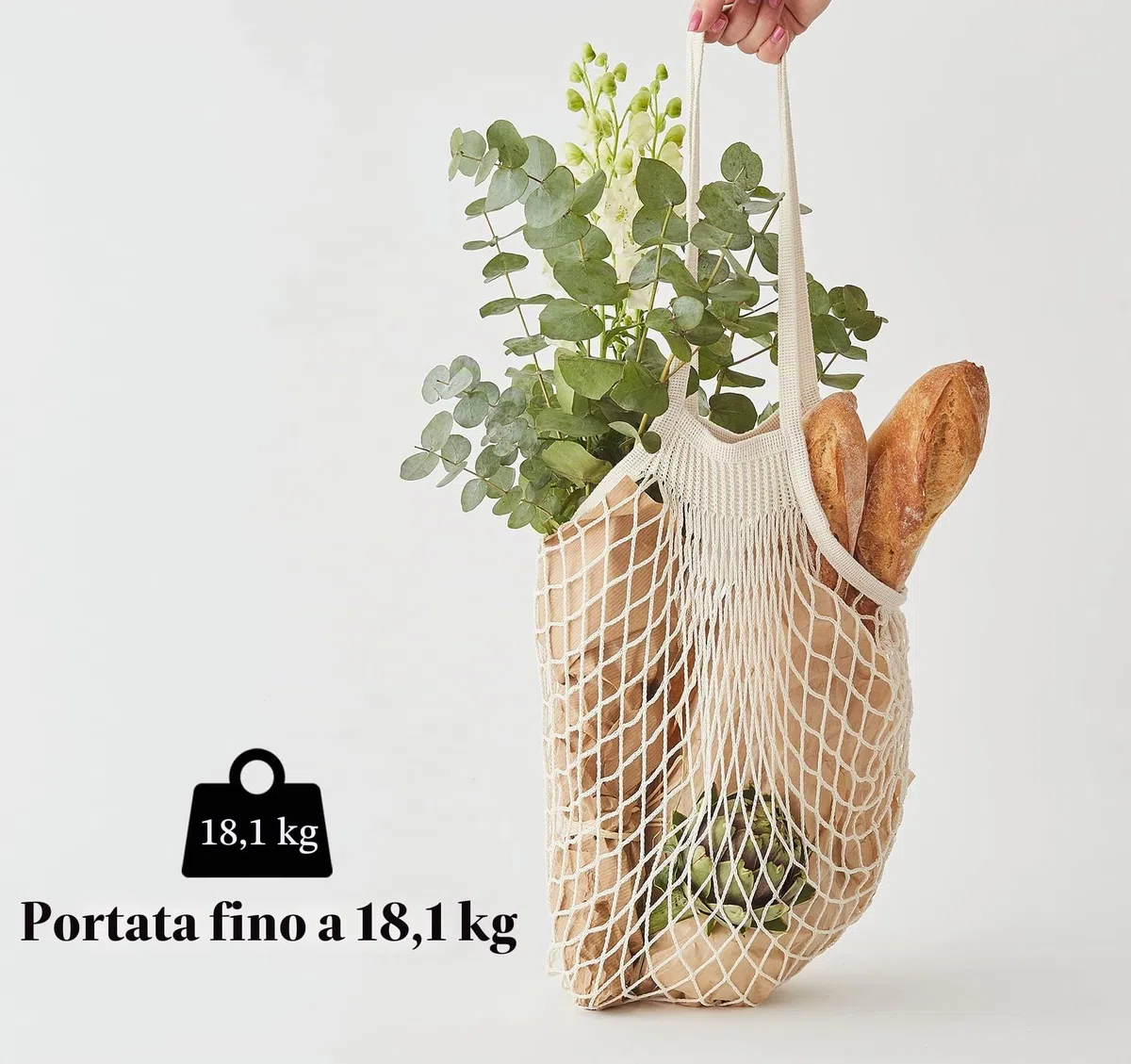 ilauke - Sacchetti in rete riutilizzabili per la spesa, in cotone, con manico lungo, per frutta e verdura (4 colori)