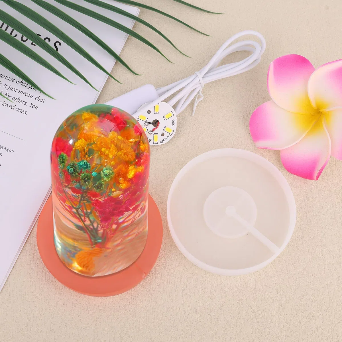 Stampo in Silicone Base Espositiva a LED Rotonda, Stampo Silicone Base Espositiva con 6 Luci LED Rotonde Plastica per Decorazioni Casa Resina Artistica in Vetro Cristallo Lampade Luminose