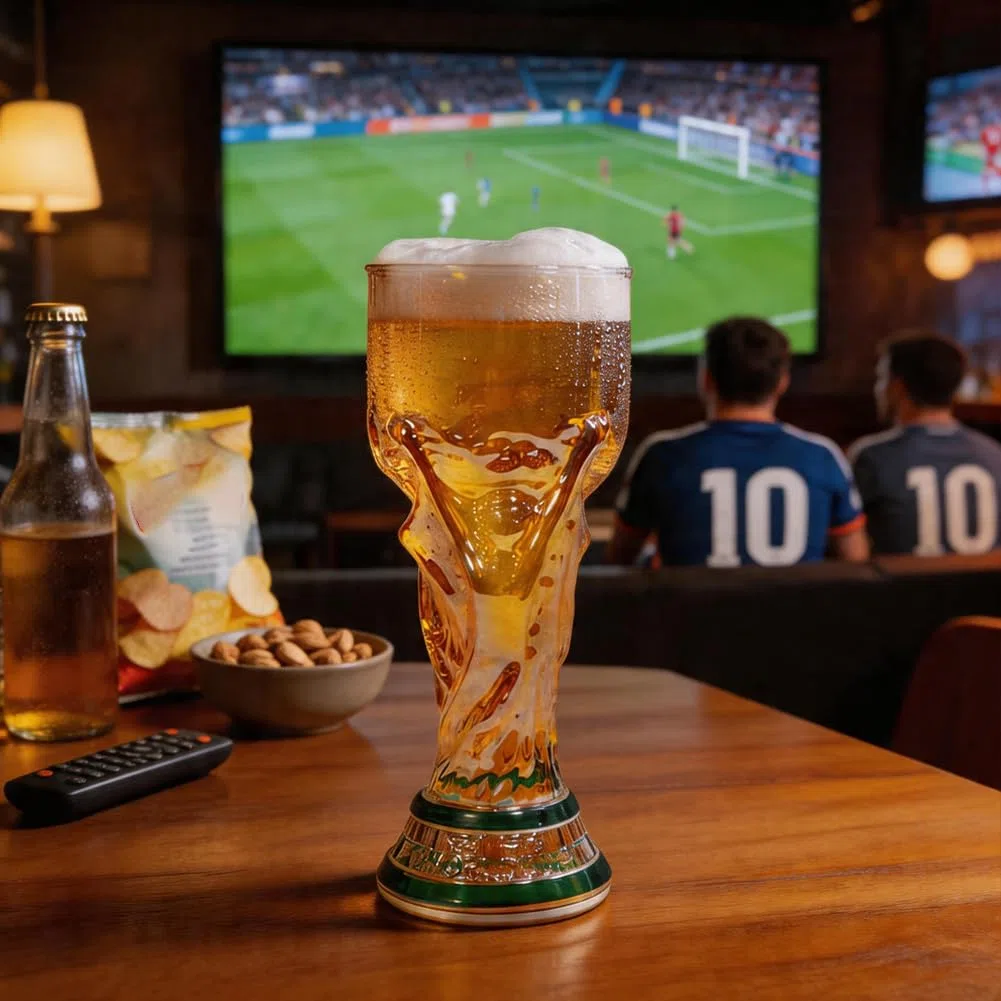 DASIAUTOEM Bicchiere da birra a forma di calcio, boccale da birra in vetro, per birra, cocktail, bevande, osservare il calcio per grigliate, tavolo e fan miglia, uomini papà (dorato)
