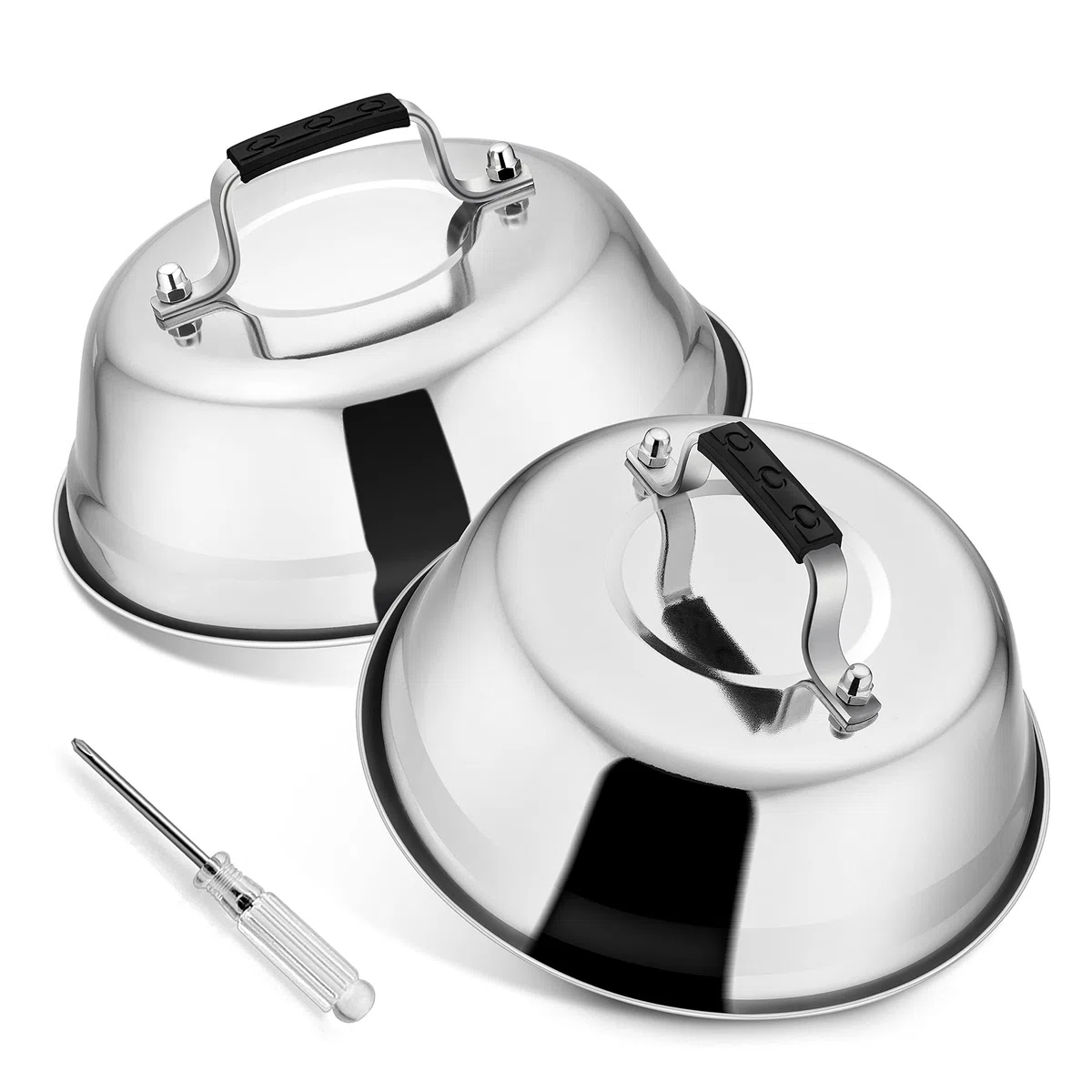 Herogo Campana per hamburger 2 pezzi in acciaio inox manico plastica barbecue cucina durevole lavastoviglie 17x6cm