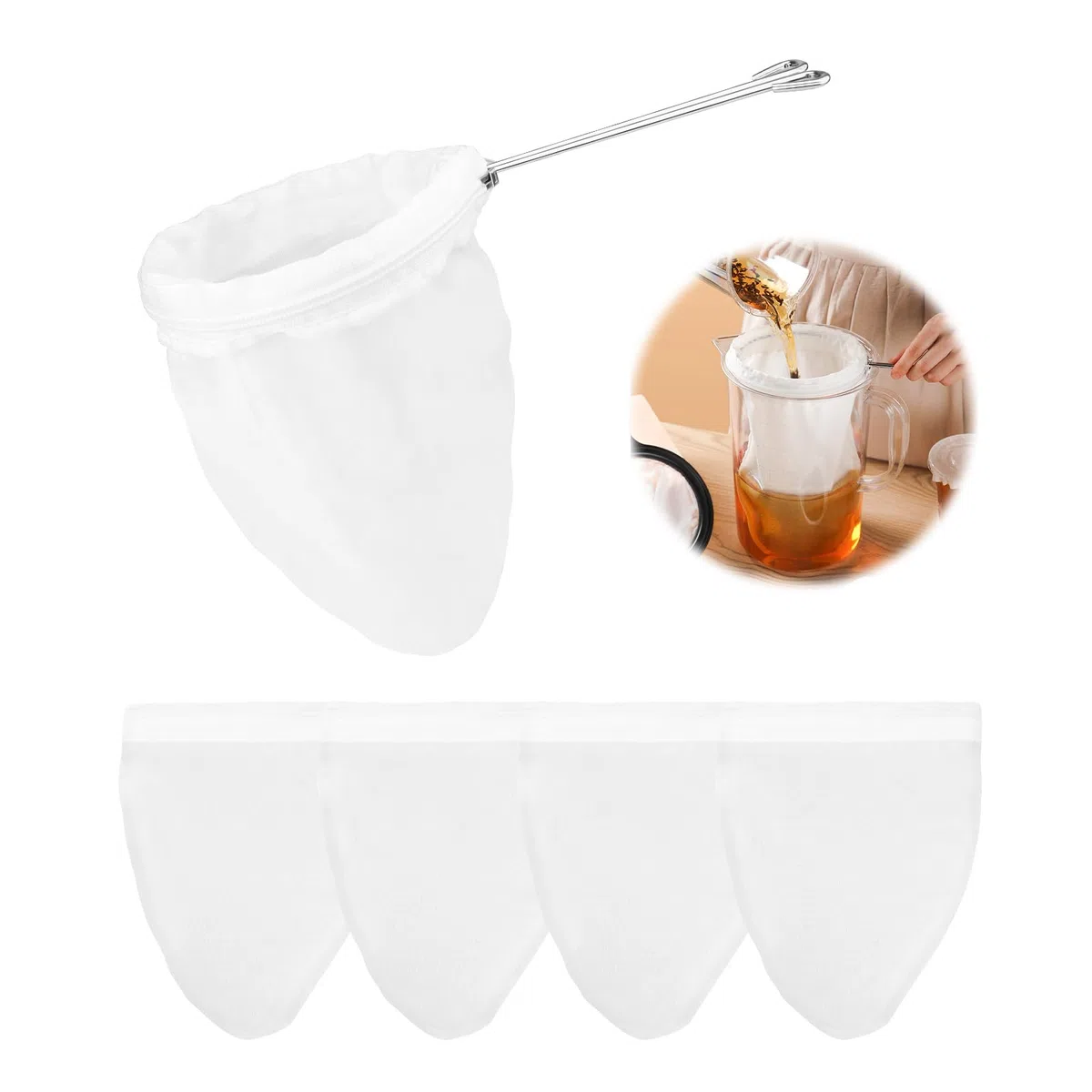 5 Pezzi Panno Filtrante Latte, AMONENZ Colino Stoffa, Sacchetto Filtro Latte Vegetale Riutilizzabile con Cerniera, Colino per Formaggi Fatti in Casa, Succhi di Frutta e Succhi di Verdura