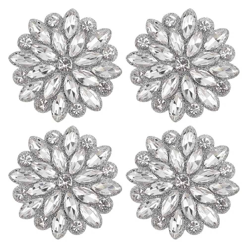 FINGERINSPIRE 4 Pz Applique Floreale in Strass di Vetro da 55mm di Diametro da Stirare e Cucire Abbellimento Fatto a Mano per Abiti da Sera, Accessori da Sposa, Decorazioni Artigianali Fai da Te