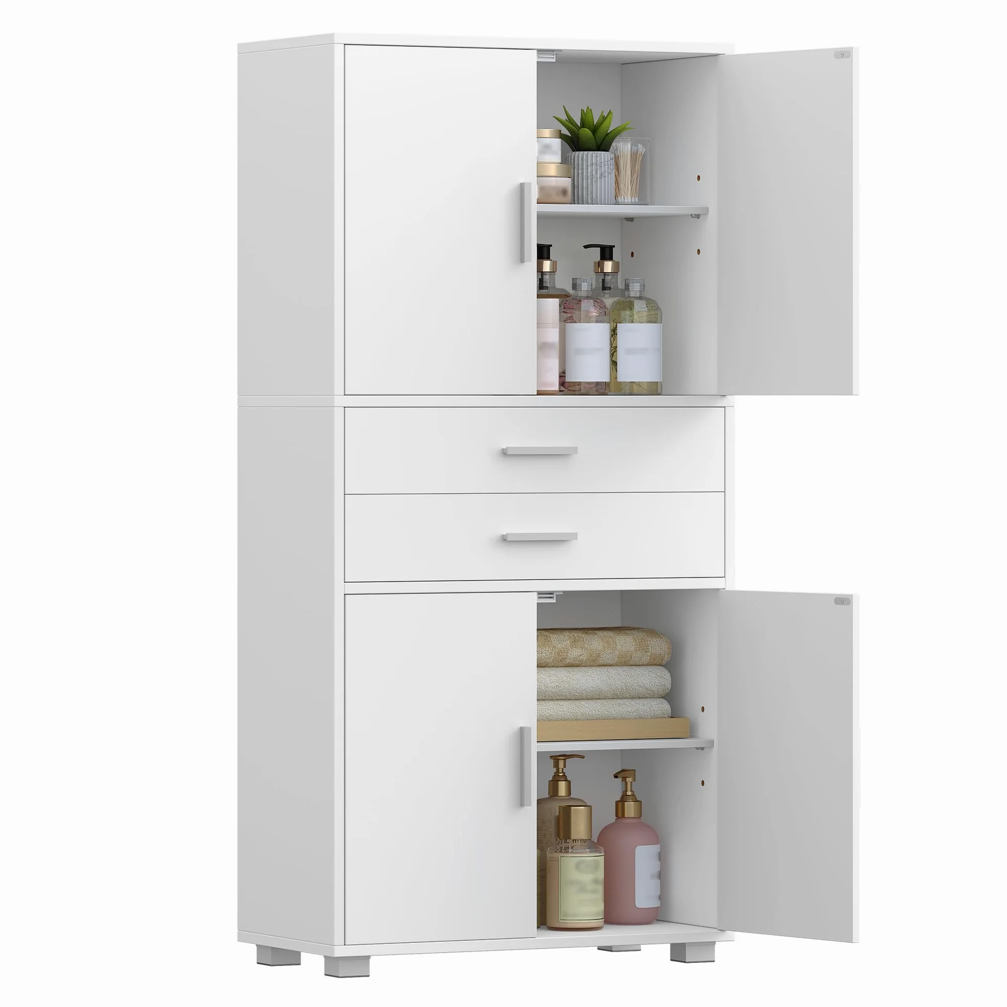 Hzuaneri Mobile Bagno, Alto, Colonna Bagno, 2 Cassetti e 4 Ante, Ripiani Regolabili, Ampio Spazio di Archiviazione, 30 x 60 x 125,5 cm, Moderno, per Soggiorno, Bagnos, Bianco SC60003X