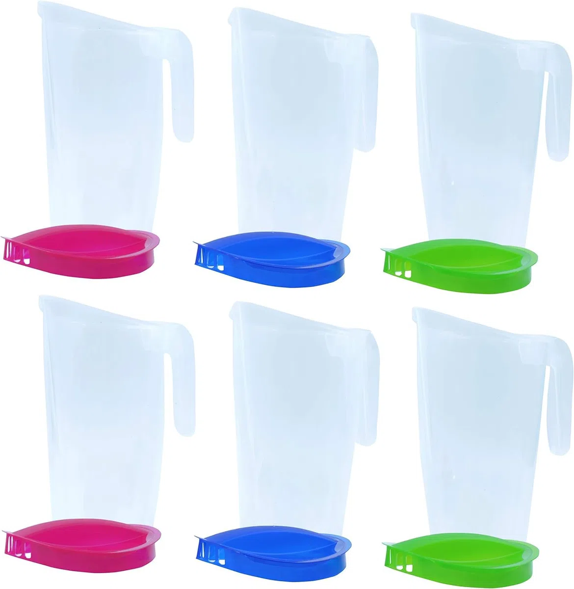 Home Line brocca per succo 1,75 L – Bricco per acqua con coperchio fisso – Bricco per bevande con antigoccia esterno – Caraffa per acqua per frigorifero – Dispenser di succo. 6er Set (Blau, Grün, Rot)