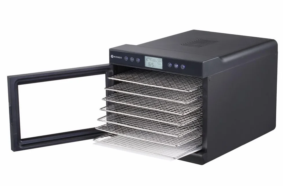 HENDI Essiccatore alimentare, con 7 vassoi, disidratatore elettrico per frutta e verdura, 24 ore timer, temperatura regolabile 35°-70°C, 230V, 500W, 345x450x(H)315mm, acciaio inox, PP