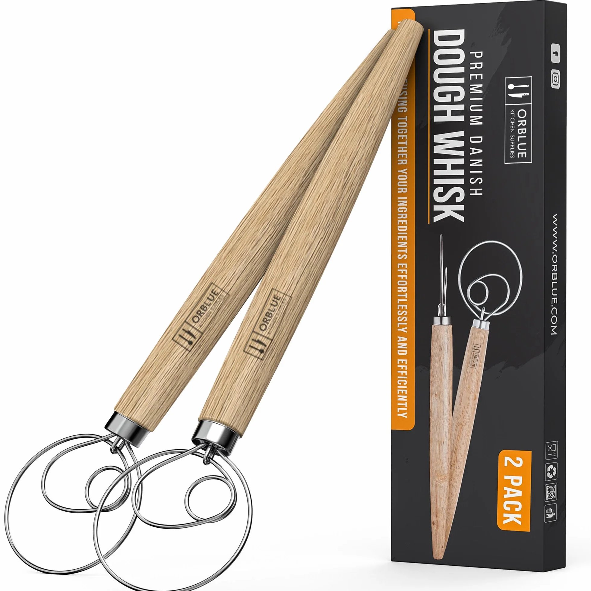 Orblue Professional-Grade Danish Dough Whisk 2-pack
