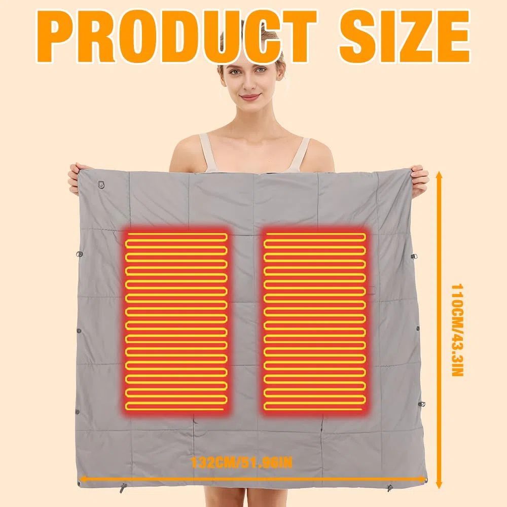 Coperta Elettrica Senza Fili con Batteria da 20000 mAh, Coperta Termica Elettrica,con 6 Zone di Riscaldamento e 3 Livelli di Temperatura, Termoforo Elettrico, Adatto per casa e ufficio
