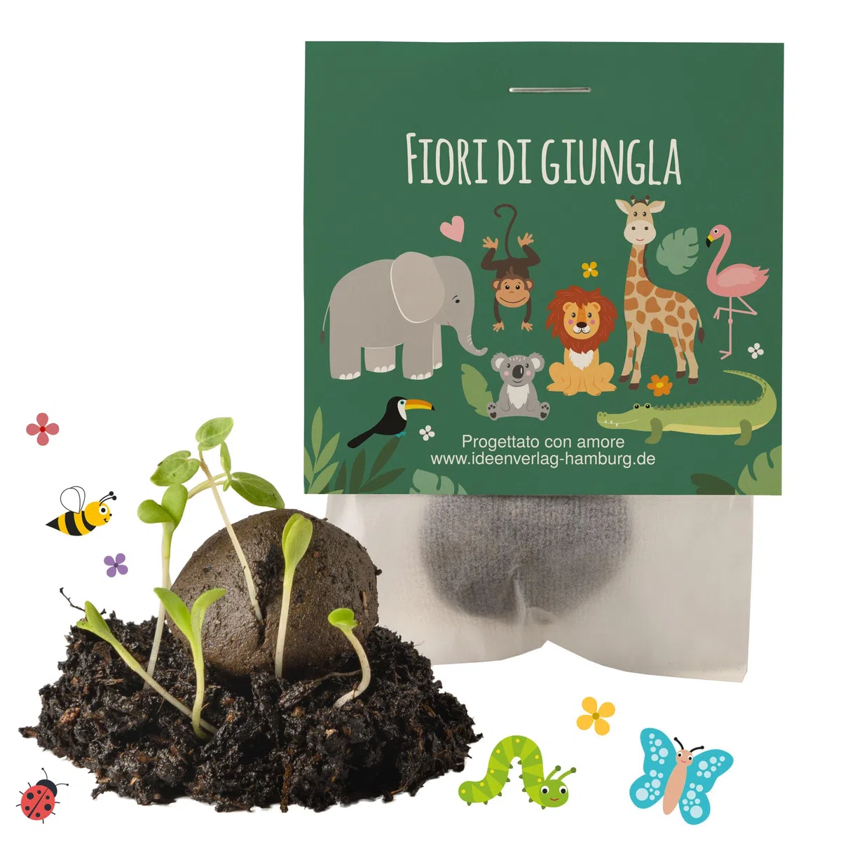 10x "Giungla / Safari" bombe di semi / "Fiori di giungla" - per feste di compleanno di bambini di safari - biglie di fiori idea regalo - sfere con semi - bombe di semi di fiori