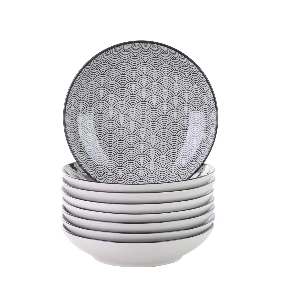 Vancasso Haruka Set 8 Pezzi Servizio da Tavola Porcellana, Set di Piatti Fondi Piatti Piatto, Piatti da Dessert Insalata Pasta Pizza Tondo Colore Verde Nera Bianca per 8 Persone