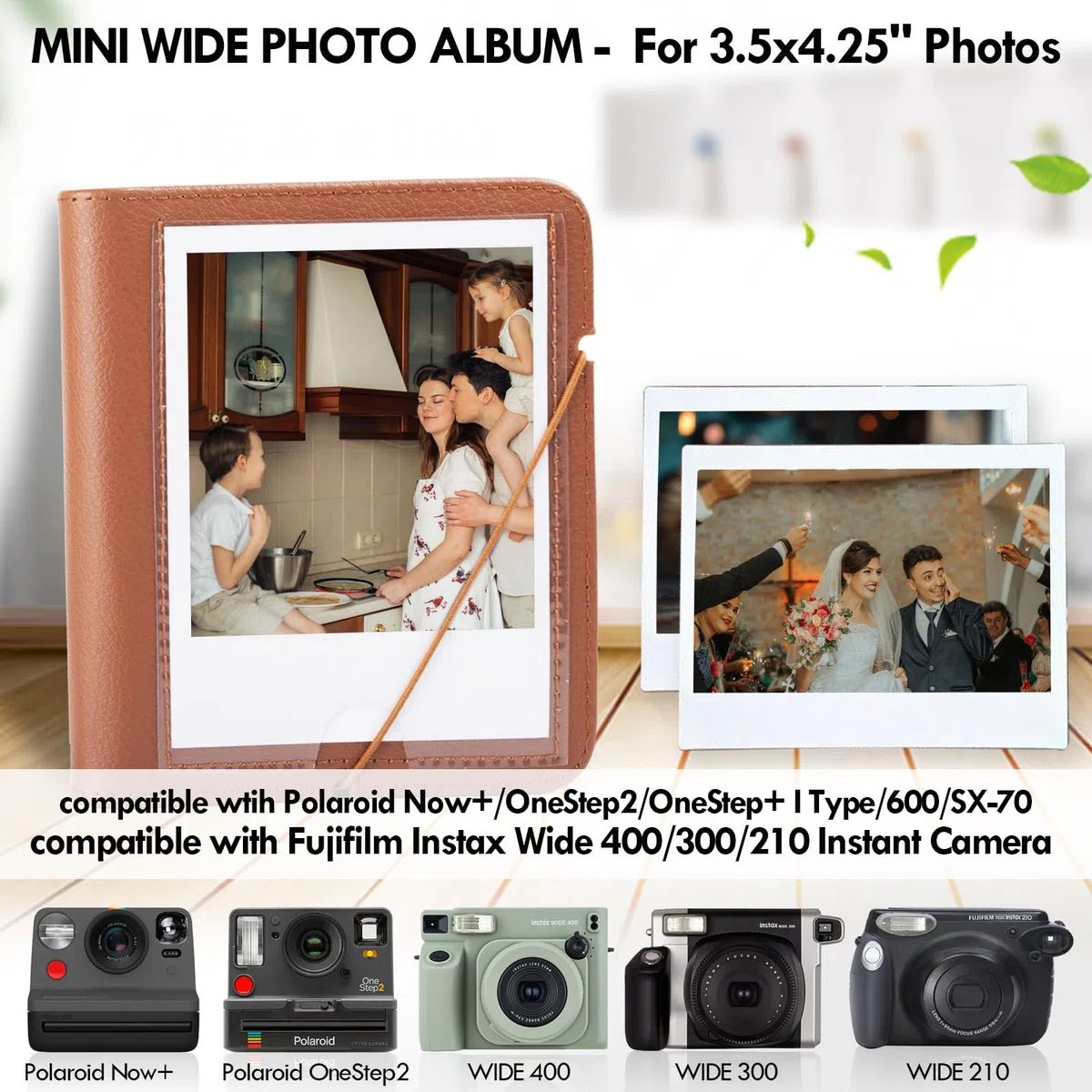 Album fotografico Instax Wide 28 tasche stile retro per Fujifilm Instax Wide 400/300/200/Polaroid Now+/I-Type/OneStep2, marrone