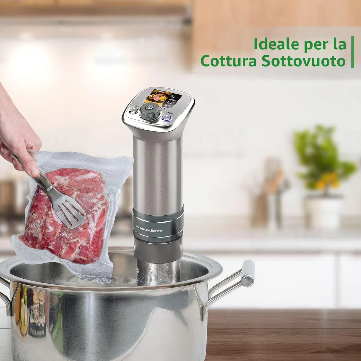 KitchenBoss Sacchetti Sottovuoto per Alimenti：Rotoli Sottovuoto Alimenti Goffrati, Buste Sottovuoto Alimenti senza BPA per Macchina Sottovuoto e Cottura Sous Vide, 8 Rotoli 20x3/28x5/x300cm