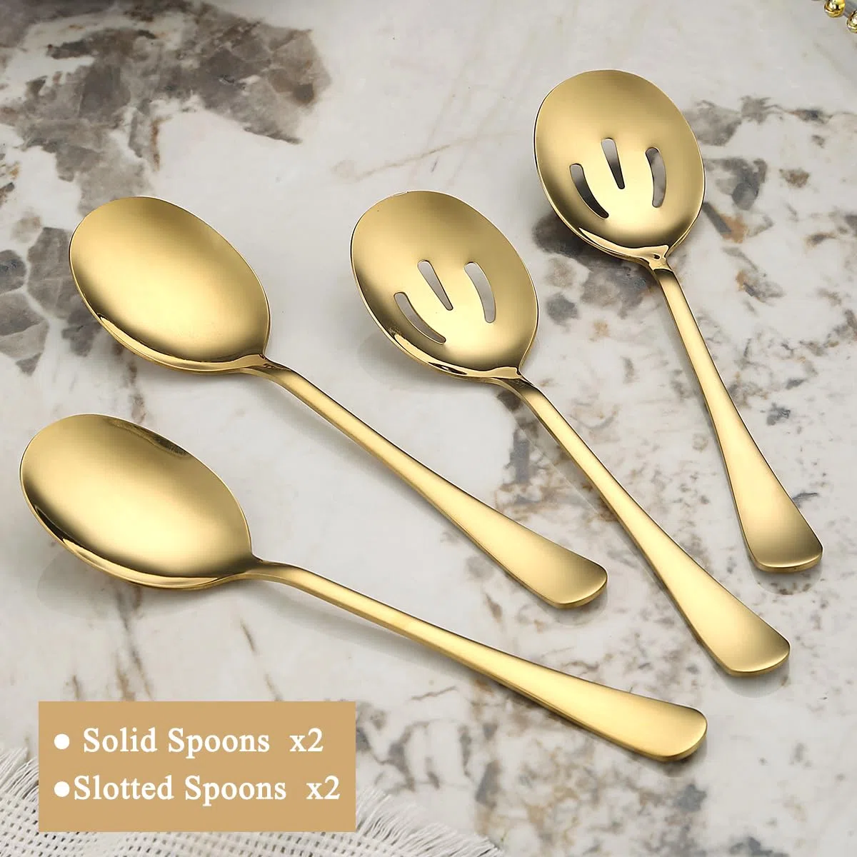 set di 4 cucchiai da portata in acciaio inox, con 2 cucchiai da servizio, 2 cucchiai da servizio, lavabili in lavastoviglie