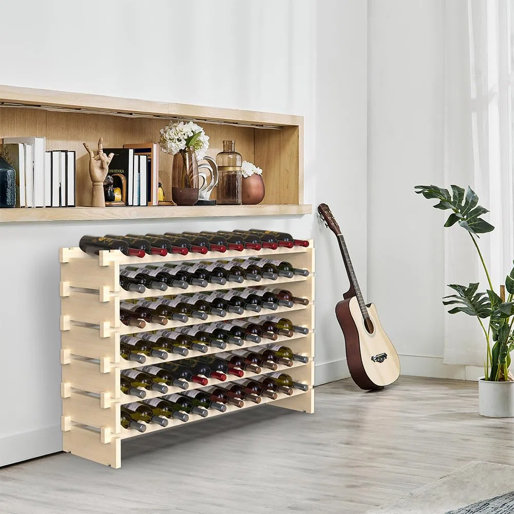 BAKAJI Cantinetta Portavino in Legno con 60 Scomparti Porta Bottiglie di Vino, Champagne, Portabottiglie da Terra, Cantina Angolo Bar per Salotto, Cucina, Bistrot, Ristorante 110 x 30 x 80.5 cm