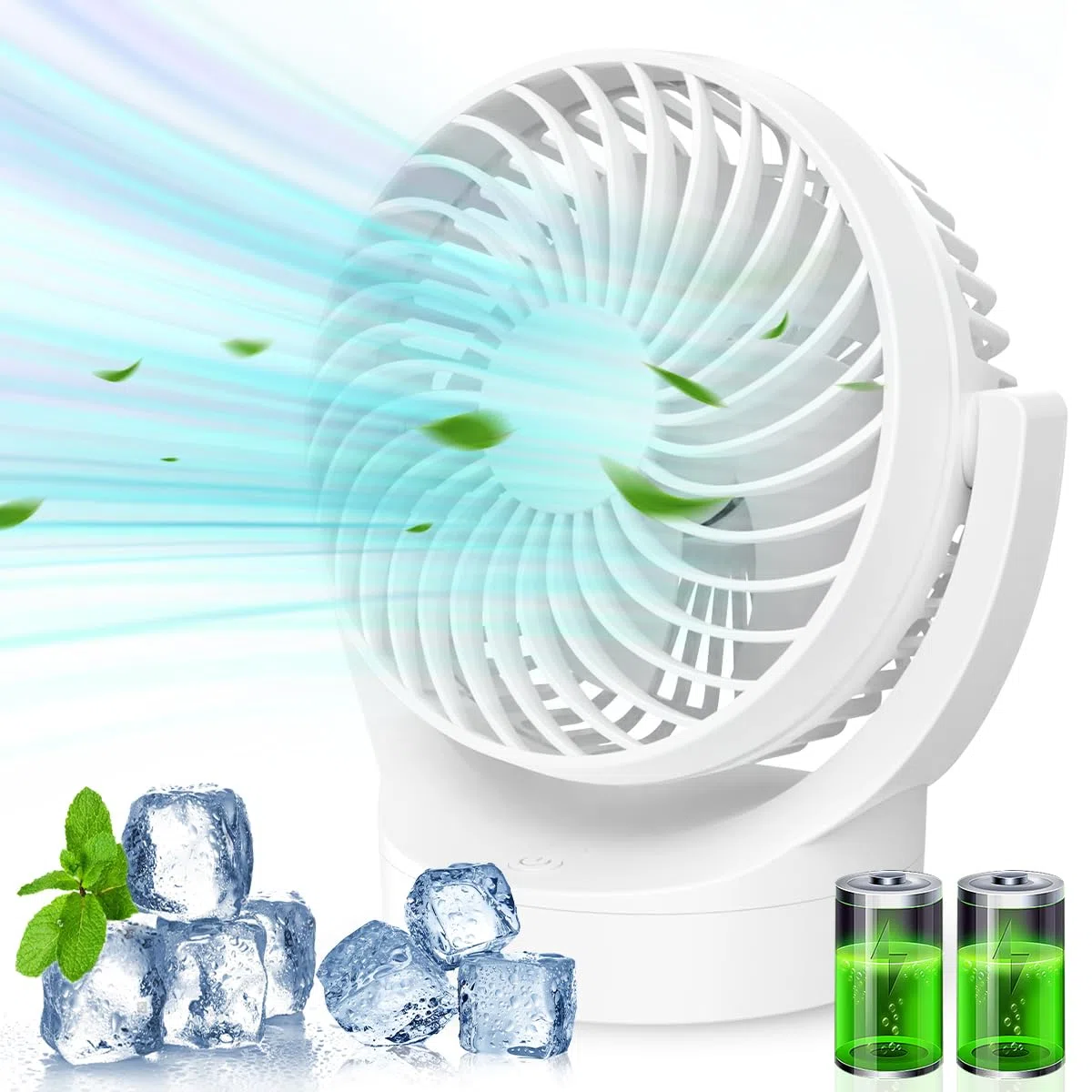 Ventilatore da Tavolo, Ventilador Portatil 3000mah A 5 Velocità Ricaricabile Il Ventilatore Portatile Ricaricabile Dura 4-10 Ore, Silenzioso, Per Camera Da Letto, Ufficio, Biblioteca,Viaggi All'aperto
