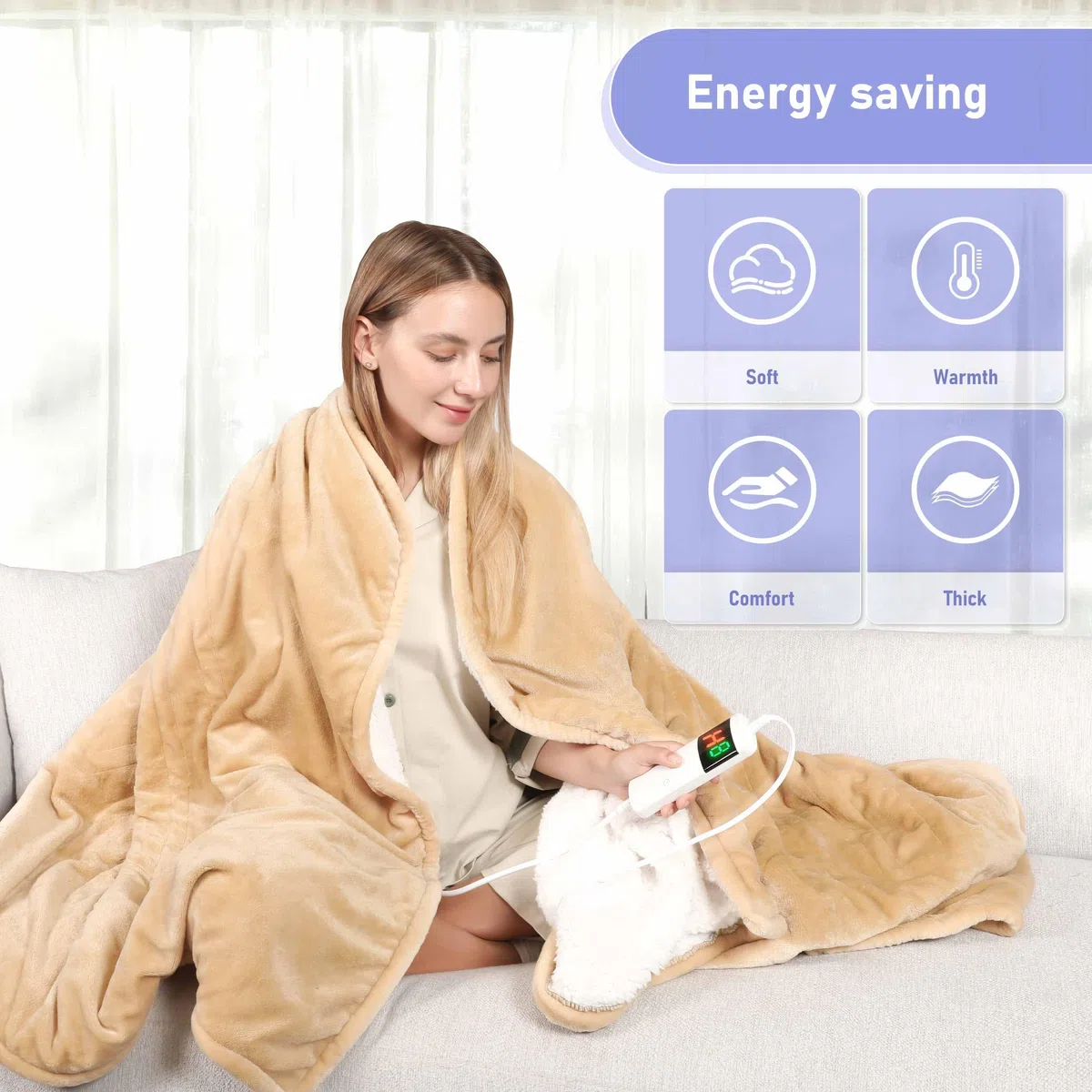 Coperta elettrica con spegnimento automatico, 150 x 180 cm, 10 livelli di riscaldamento, 8 ore, timer autooff, protezione da surriscaldamento, coperta in flanella, lavabile in lavatrice