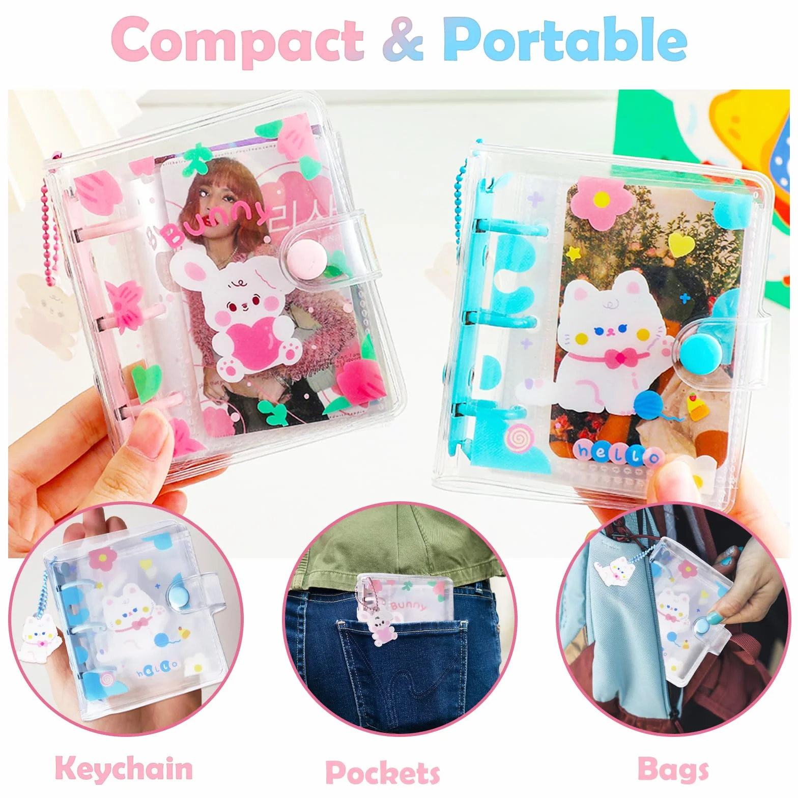 2 Kpop Binder Photocard Holder con 10 Maniche, 3 Pollici 60 Tasche Mini Porta Album con Portachiavi, Fotografico per Foto Card
