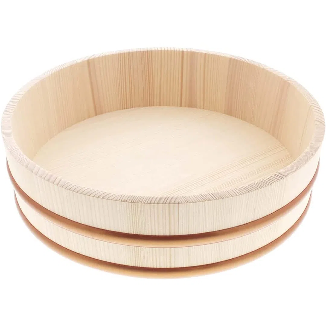 TIKUSAN Hangiri - Vaschetta per mescolare riso e sushi, in legno, con fascia in polipropilene, realizzata in Giappone, in abete Momi, per sushi, riso, sushi oke (30 cm)
