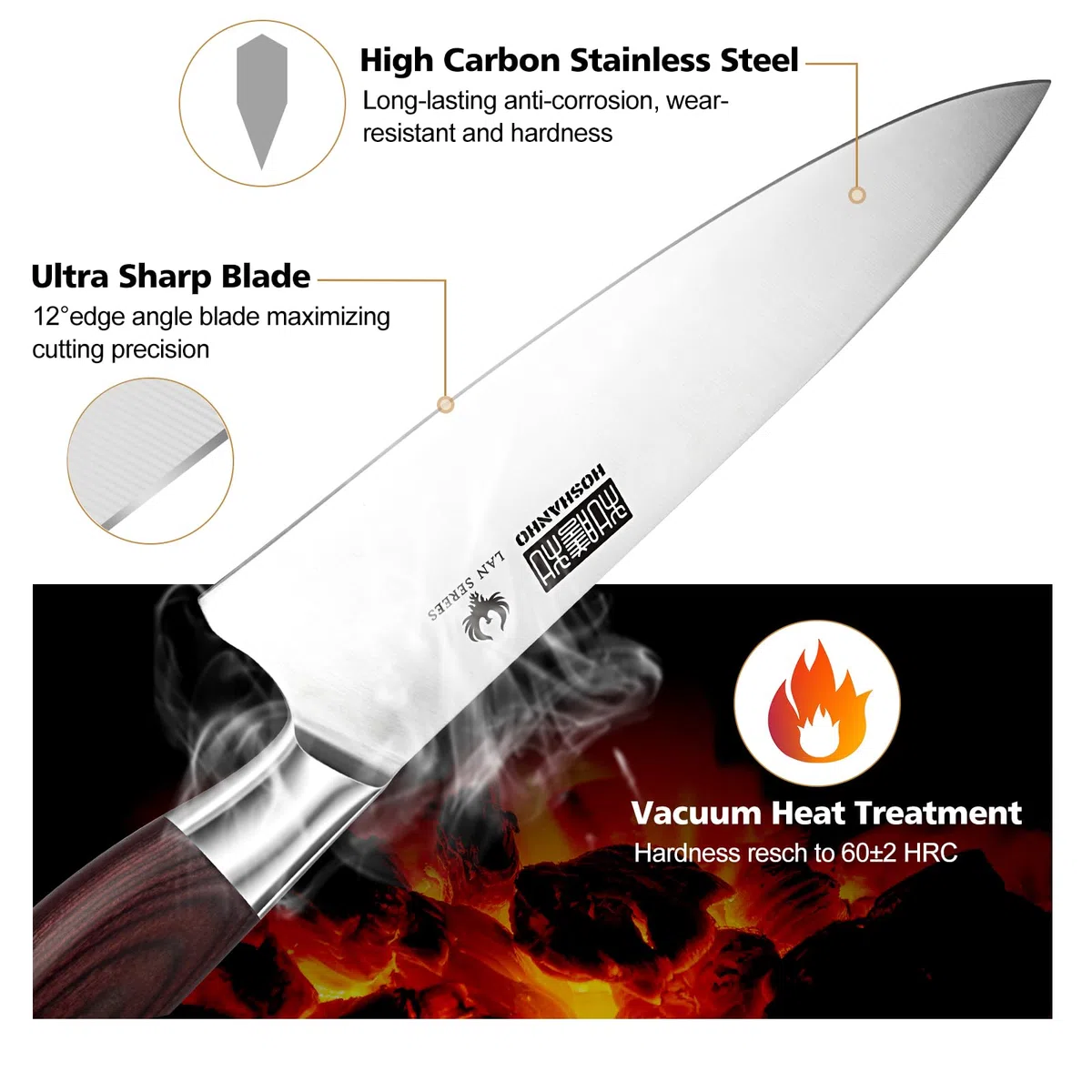 HOSHANHO Set di Coltelli da Cucina 18 Pezzi, Professionali Set Coltello da Chef in Acciaio Inossidabile Alto Tenore di Carbon, Coltello da Cucina Ultra Affilati con Affilatore