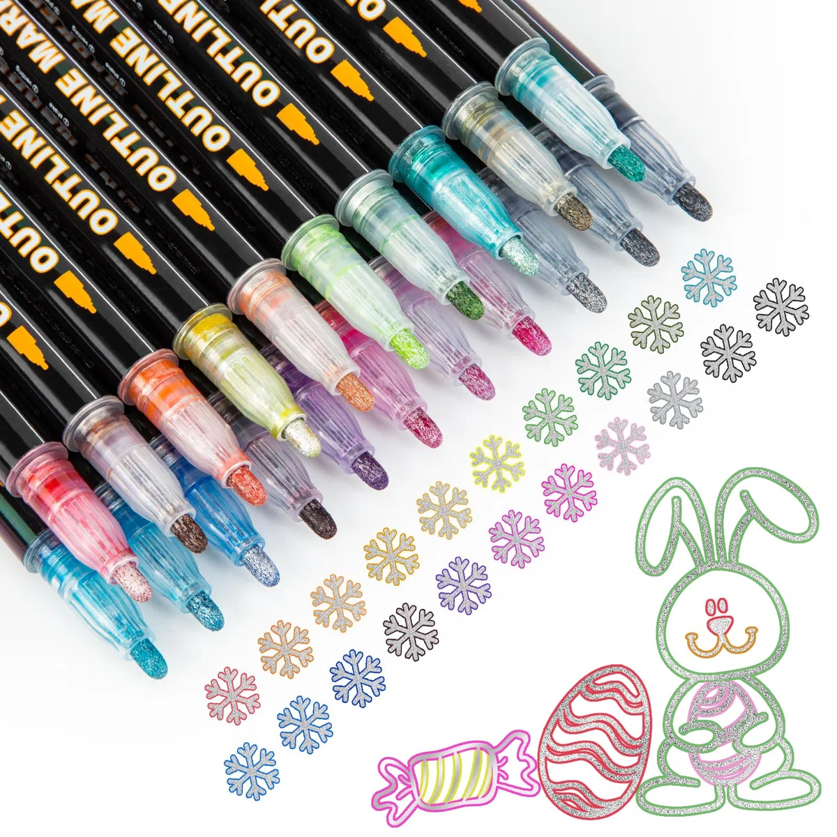Penne di Contorno,Penne Glitterate Colorate, 21 Colori Penne a doppia linea Penne per contorni d'arte per Disegno, Biglietto di Natale,Poster,Album Fotografici,Scrapbooking, varie creazioni DIY