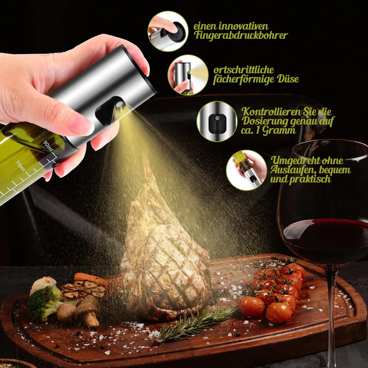 Zanfqvo Spruzzino Olio per Friggitrice Aria, 2 Pezzi Spray Olio Cucina Vetro Speciale Verde con Protezione UV, Nebulizzatore Olio per Grigliare, Insalata, Cottura al Forno