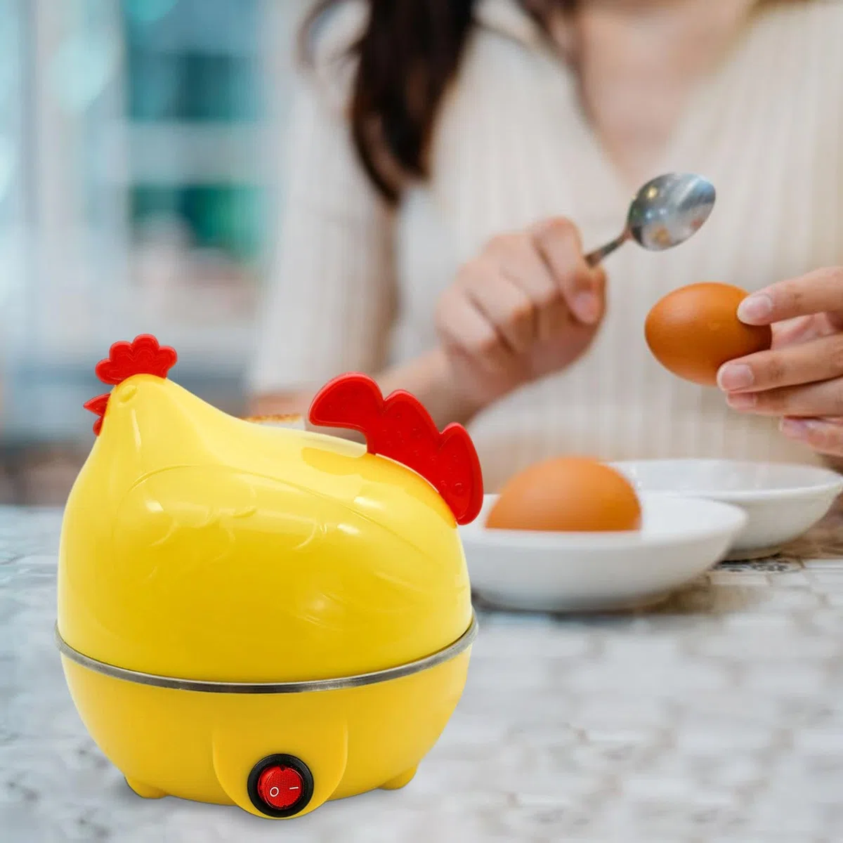 Uova scalfettore, bollitore elettrico a vapore per uova sode, uova a forma di gallina con 7 capacità di uova - uova in camicia e uova sode, con spegnimento