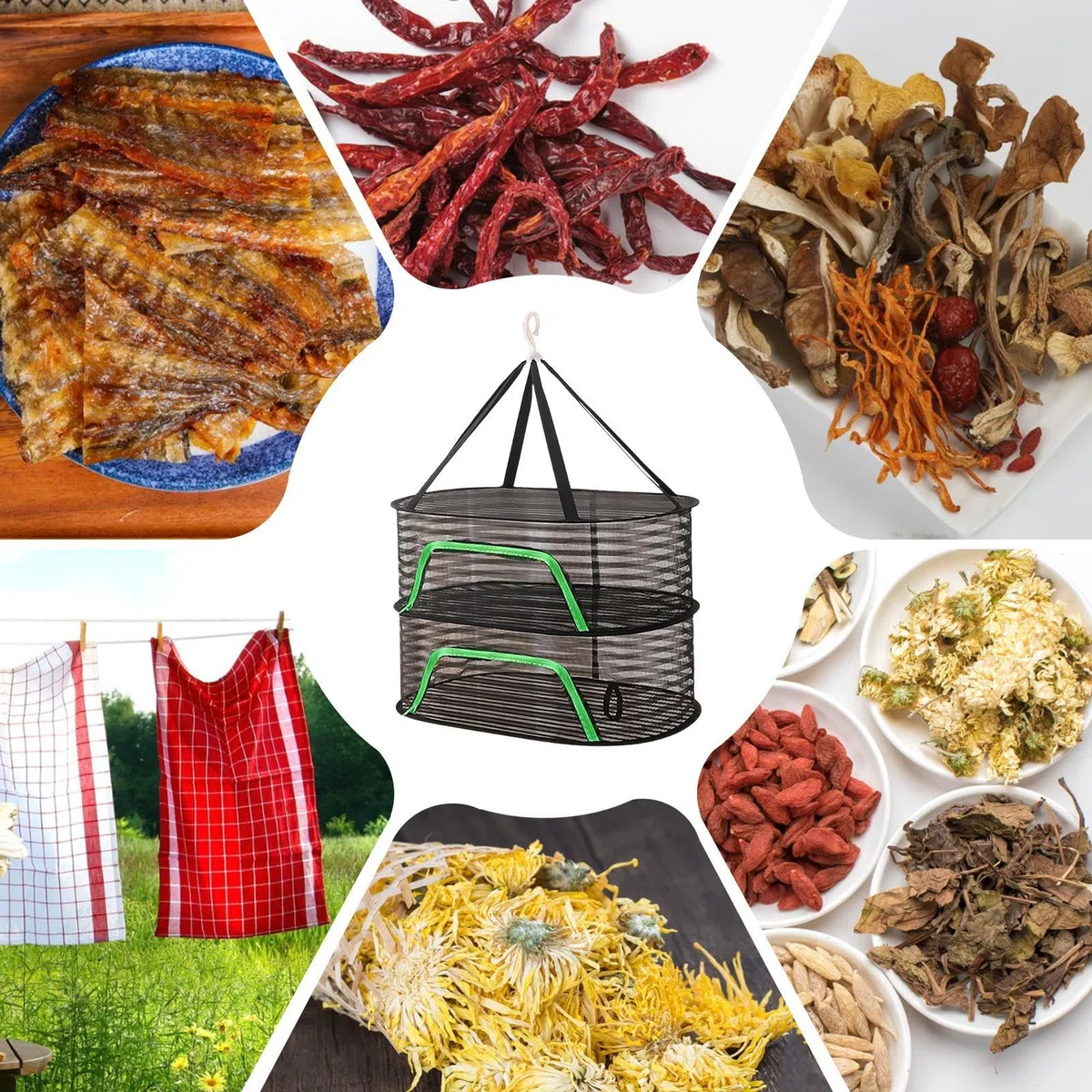 Rete a secco pieghevole – Rete per asciugare vestiti, carne, telaio sospeso | Rete leggera e traspirante per asciugare le piante, soluzione multiuso per la casa, la cucina, per interni ed esterni