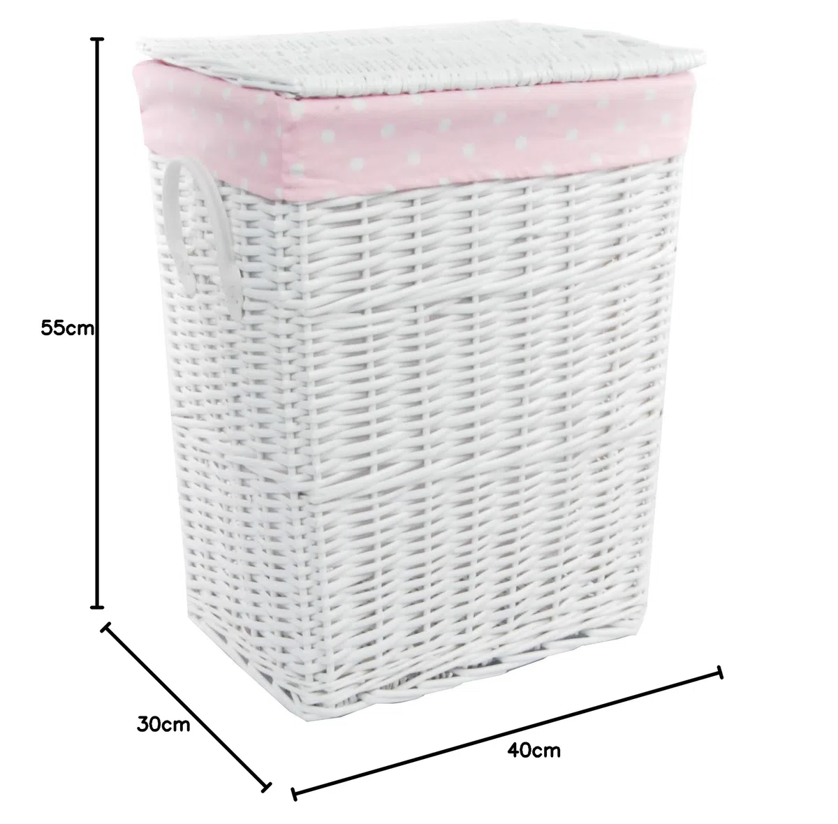 VWWK-22WRt-b - Cesto portabiancheria in vimini, rettangolare, con coperchio, 40 x 30 x 55 cm, colore: Bianco