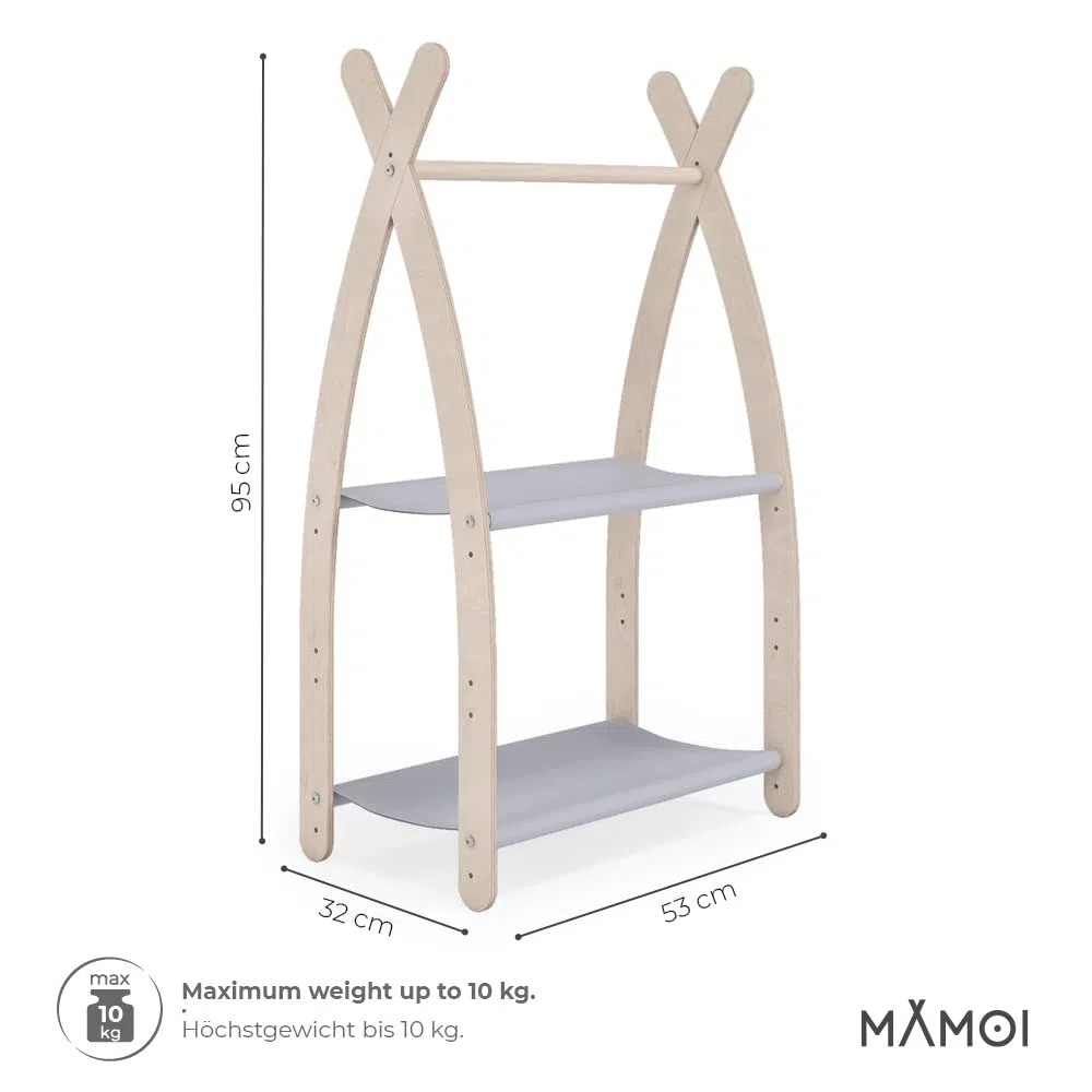 MAMOI® Armadio per Bambini in Legno 95x106x32cm / 53x95x32cm | Appendiabiti bambini da terra | Porta abiti | Guarderoba bambini per la cameretta | Armadio | 100% ECO | Prodotto nell'UE