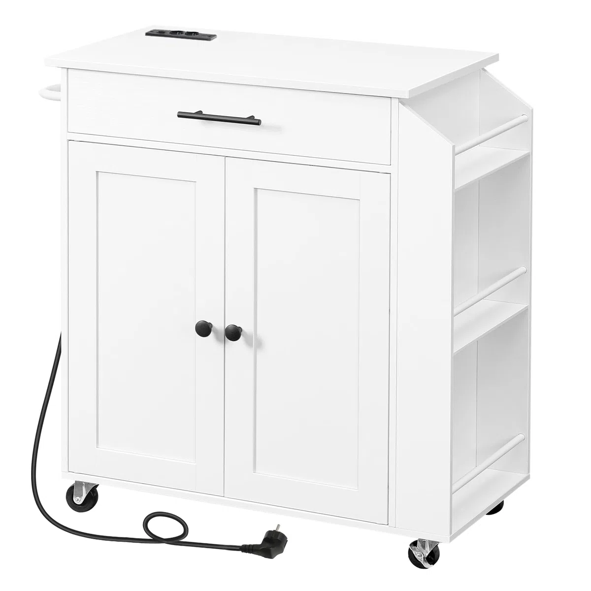 HOOBRO Isola Cucina con Prese Elettriche, Carrello da Cucina con Cassetti e Porta Spezie, 80,8 x 38 x 86 cm, Bianco EWT82CZD01