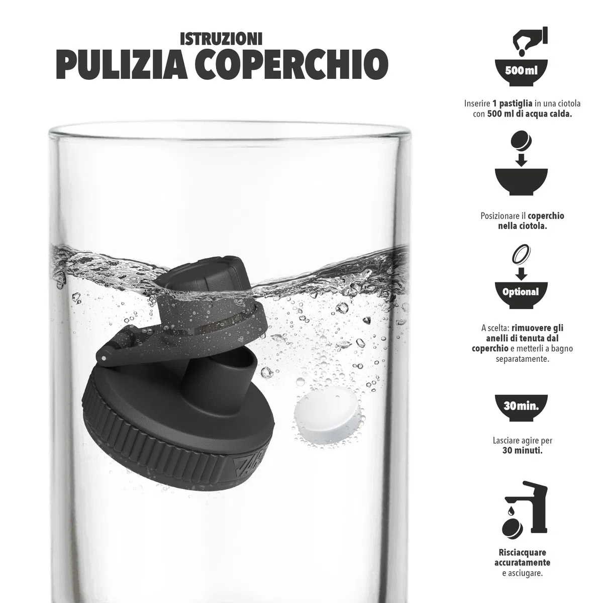 ABOVE Pastiglie Igienizzanti per Bottiglie - 30 TABS | MADE IN GERMANY | Rimuove Residui e Odori | Per Borracce, Shaker, Thermos in Acciaio Inox, Vetro e Plastica