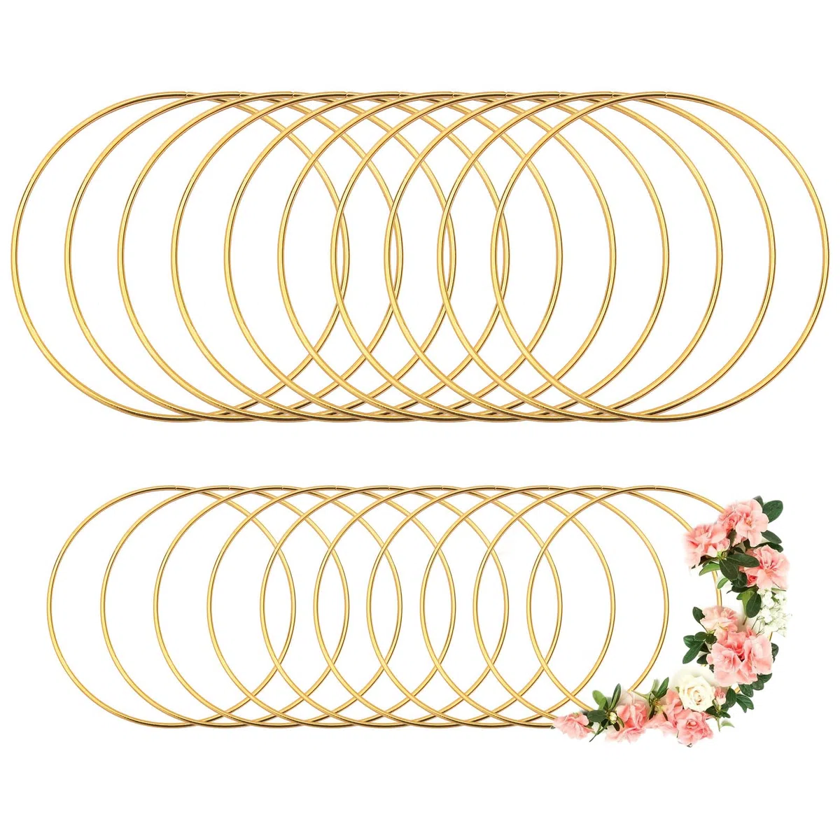 20 Pezzi Cerchi in Metallo Oro per Ghirlande Floreali e Decorazioni - Artigianato e Matrimoni - 10cm 15cm