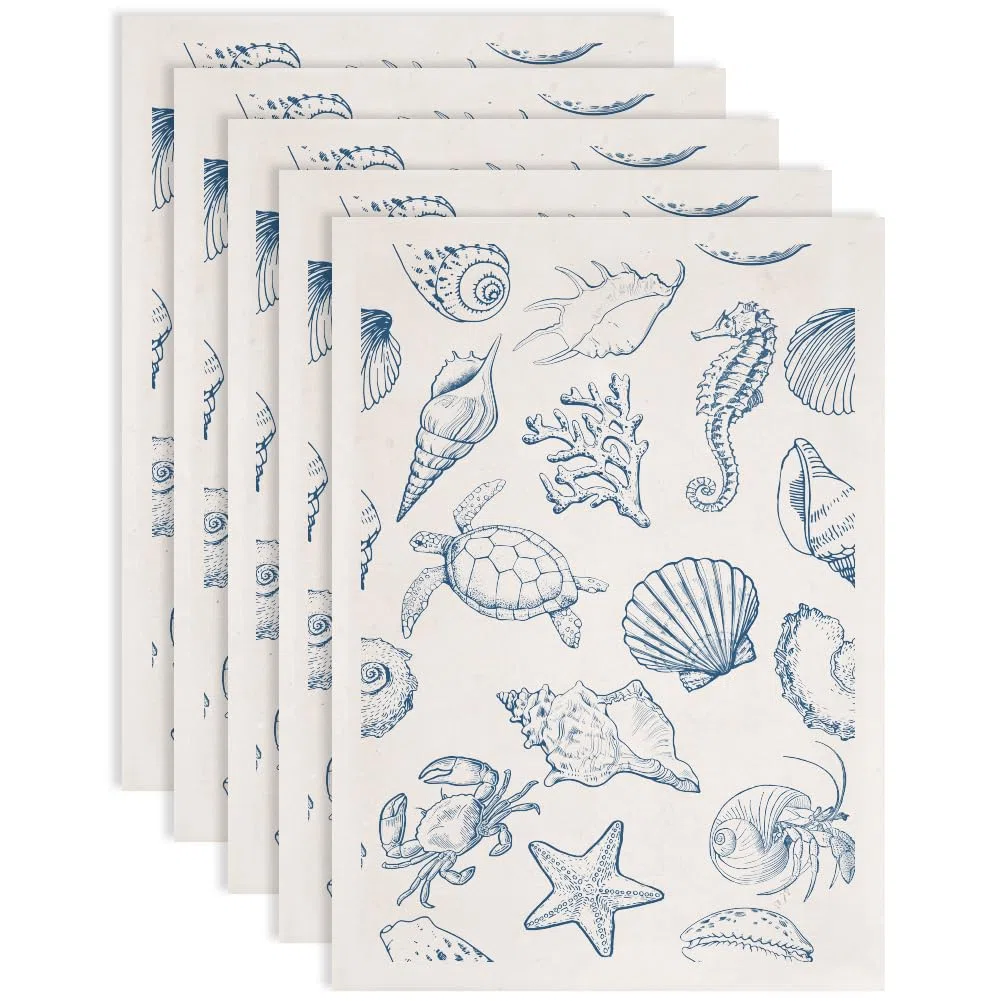 SUPERDANT 5 Pezzi Ceramica Carta per Trasferimento con Vita Marina Capesante Cavallucci Marini Tartarughe Adesivi per Trasferimento Decalcomanie di Argilla Trasferimenti Sotto Smalto