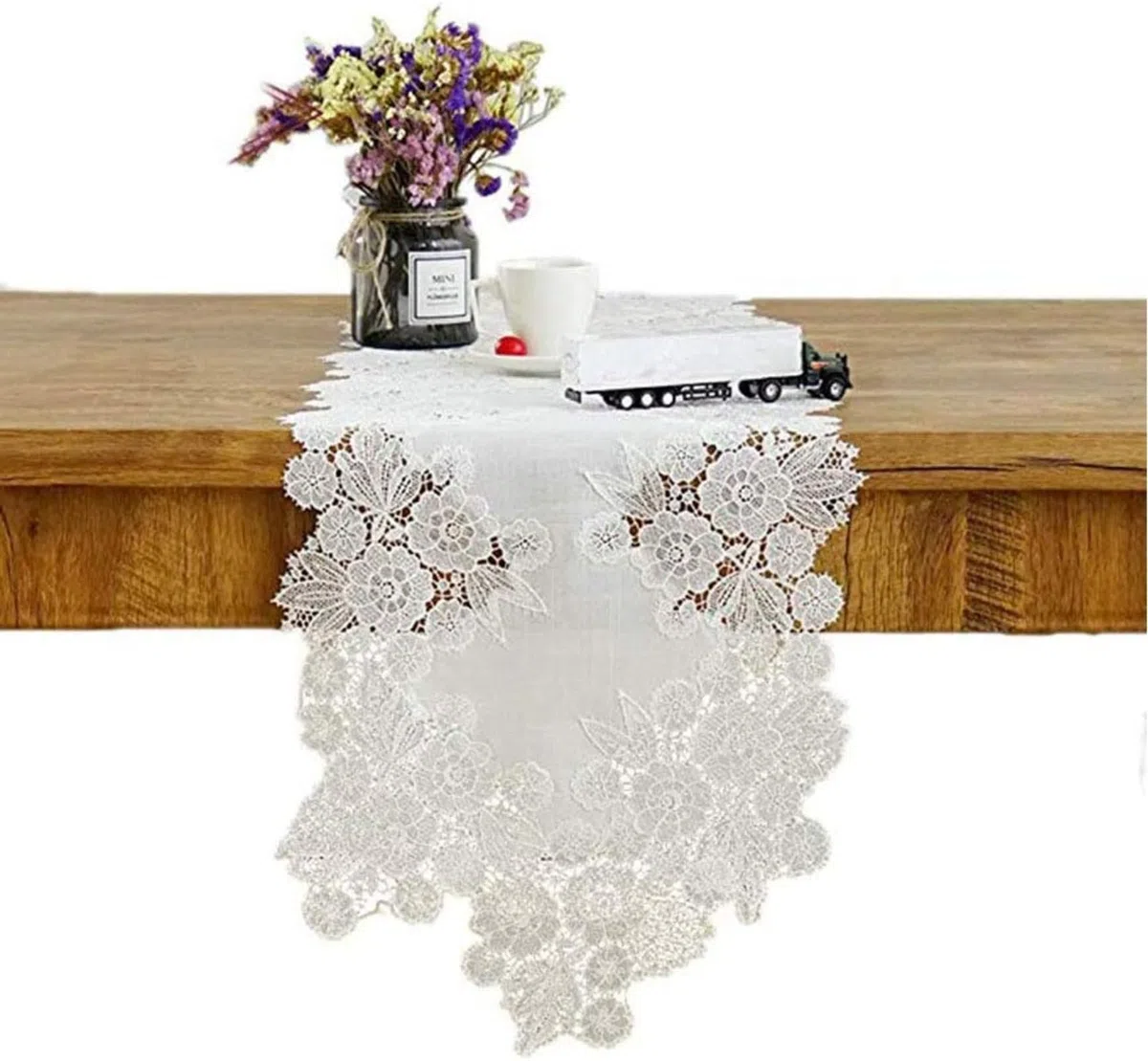 Runner da tavolo, Centrini moderni per mobili, Centrini moderni per camera da letto, in pizzo bianco con fiore ricamato, runner europeo per comò e mensole, per matrimoni, tavoli da pranzo e feste