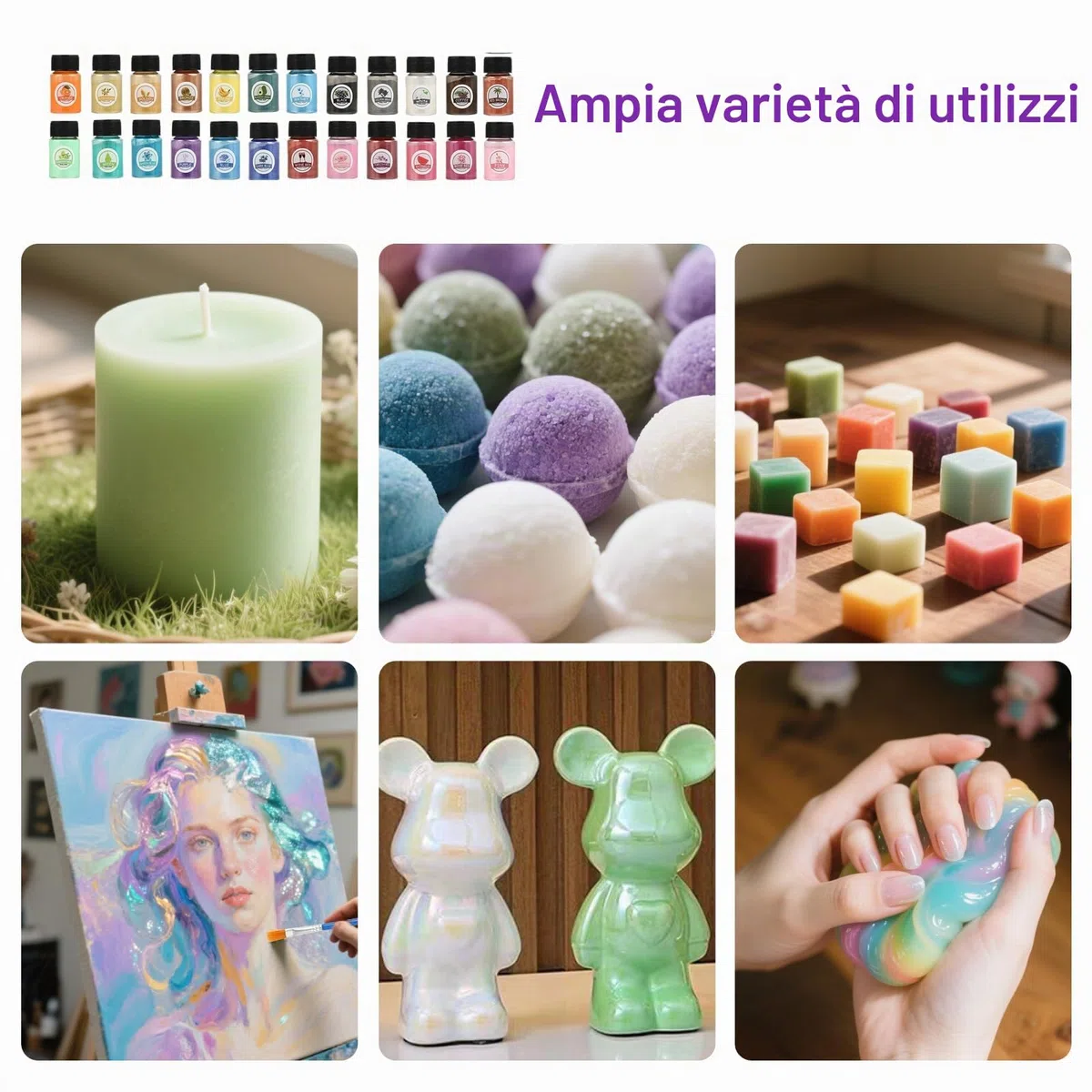 Epoxy resin colori per resina epossidica polvere di mica, 24 colori * 10g, pigmenti per resina epossidica per progetti DIY come sapone, resin, coloranti per candele, bombe da bagno, gioielli e slime