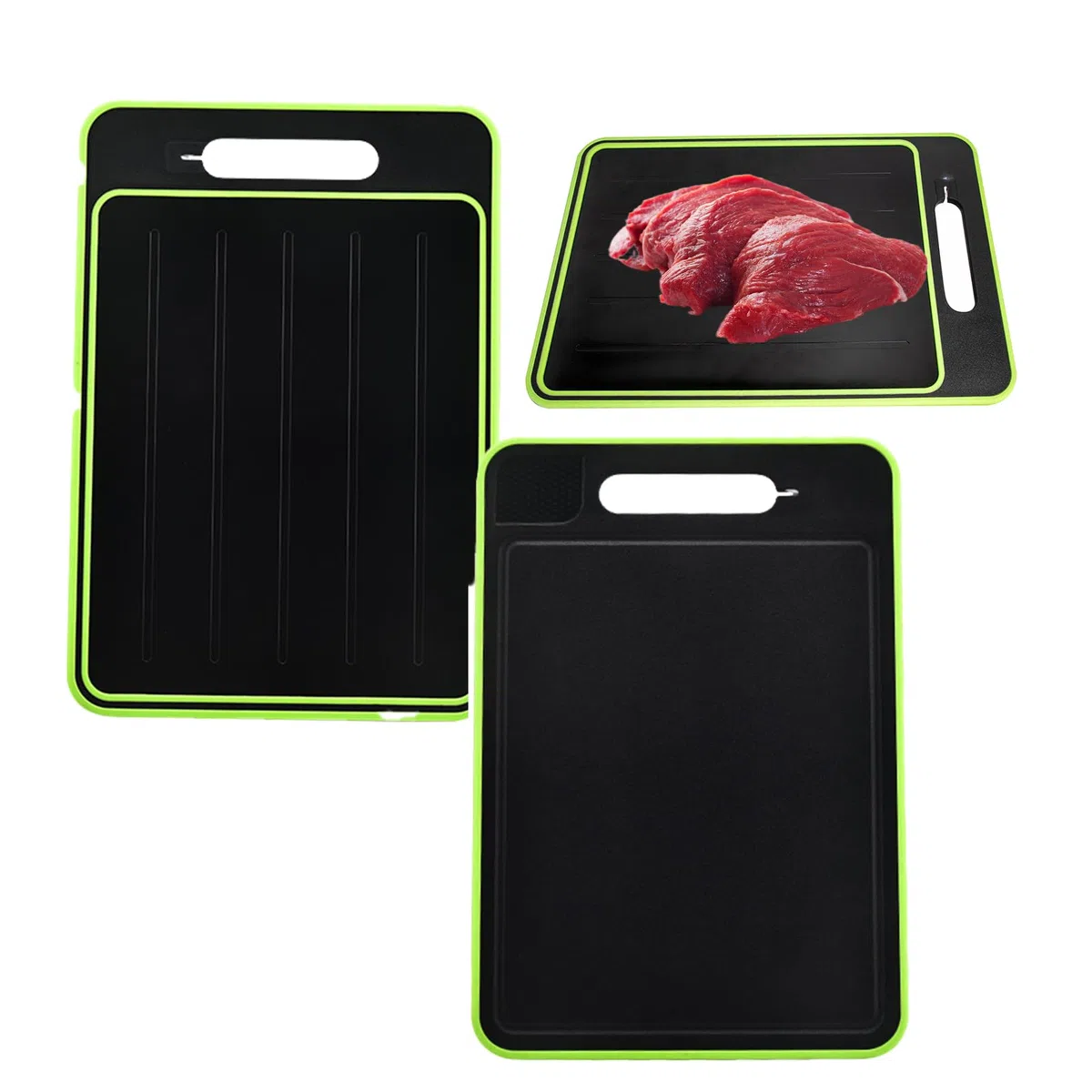 Vassoi di Scongelamento, Piastra Scongelamento Rapido 4 in 1 Tagliere da Cucina Bifacciale per Scongelare, Tagliare, Grattugiare Spezie e Affilacoltelli da Taglio, 31 * 21cm