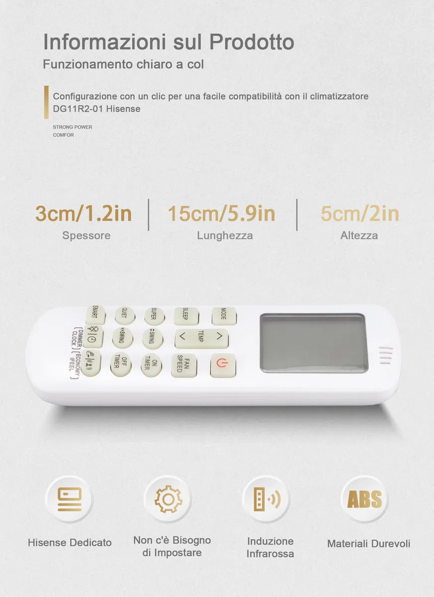VBESTLIFE Telecomando Sostitutivo per Condizionatori d'Aria DG11R2-01 per Hisense