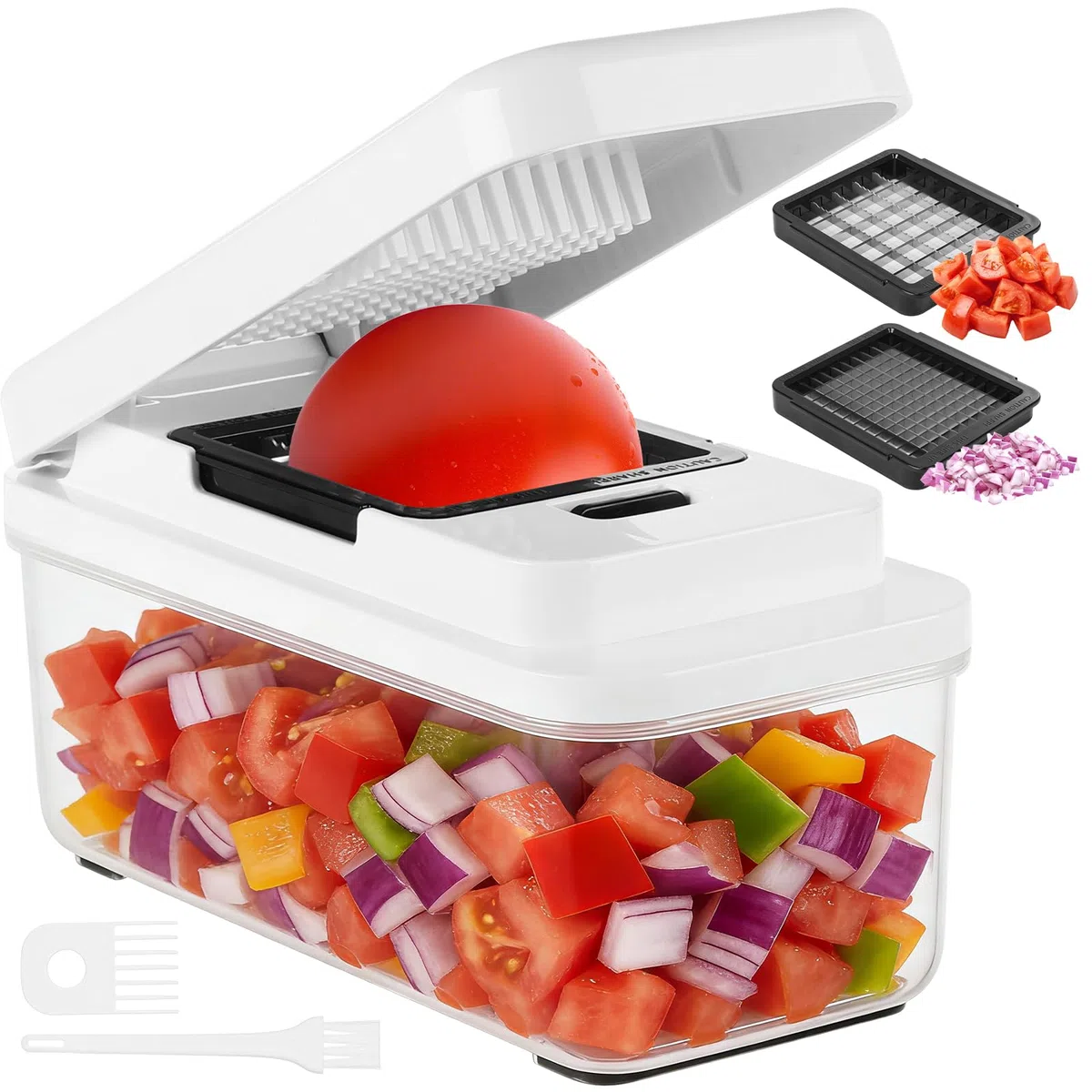 Affetta Verdure, Taglia Verdure Manuale per Taglio Rapidamente e Uniformemente Dei Cubetti, Tagliaverdure con 2 Lame Intercambiabili per Pomodori, Carota, Patata e Cetriolo