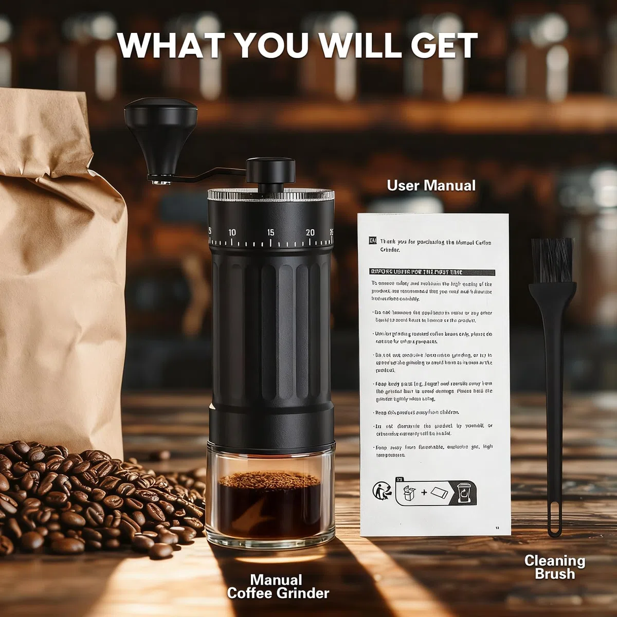 Macinacaffè manuale, macinacaffè manuale portatile con capacità di 30 g, 40 impostazioni regolabili, macina conica con manico ergonomico per espresso, Pour Over e altro ancora