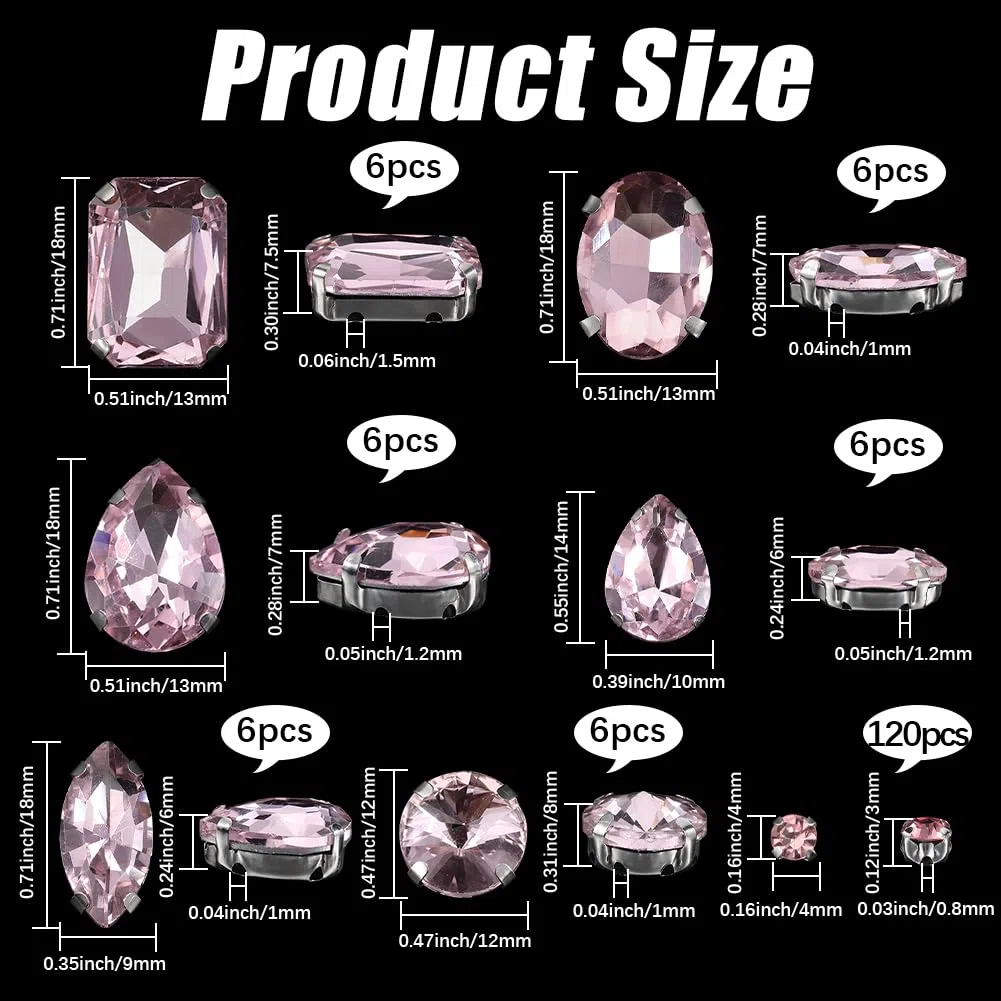 1 scatola Da 156 pezzi Rosa Da Cucire su Strass Forme Miste Abbellimenti di Strass di Vetro Da Cucire su Gemme di Cristlega Flatback con Impostazioni A Griffe per Scarpe Fai Da Te Abiti Gioie
