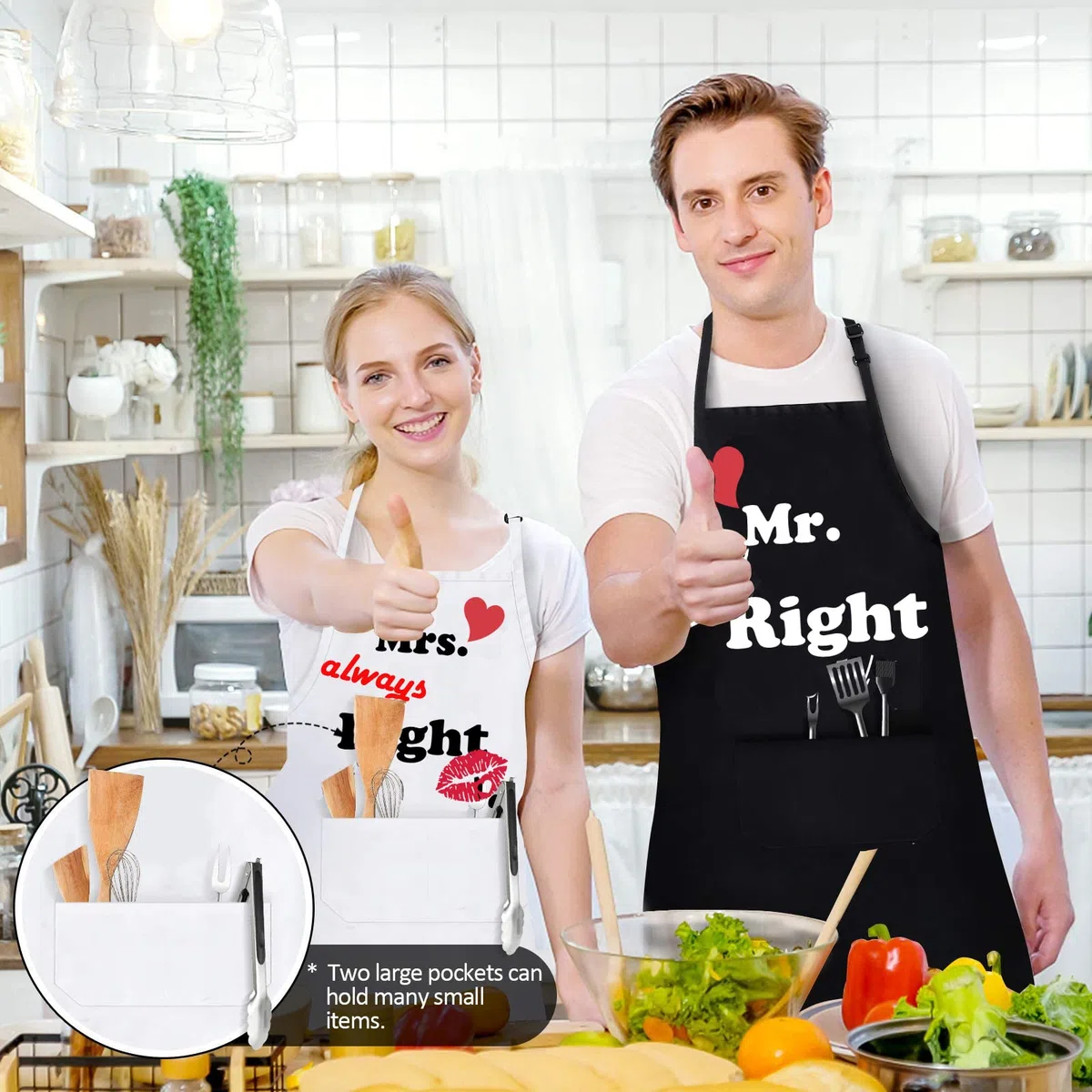 2 Pezzi Grembiuli da Cucina per Coppia, Grembiuli da Cuoco, Regalo di Nozze per Matrimonio, Fidanzamento, San Valentino, Natale, Anno Nuovo
