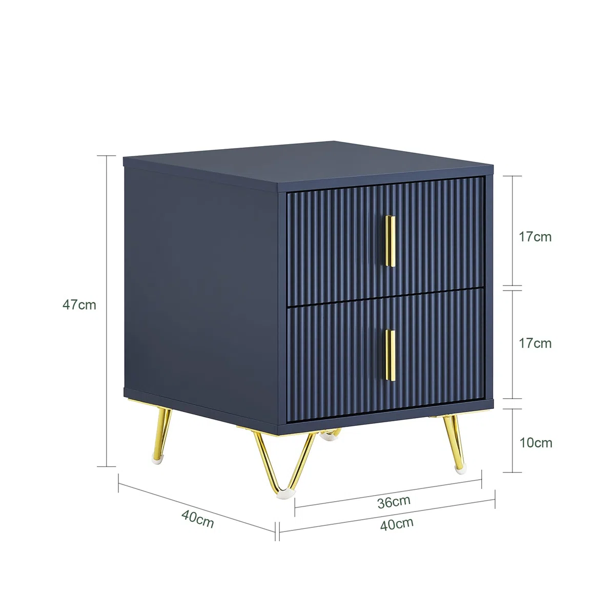 SoBuy Comodino, Comodino con 2 cassetti, Tavolino moderno per camera da letto e soggiorno, Blu L40 x P40 x A47 cm FBT115-B
