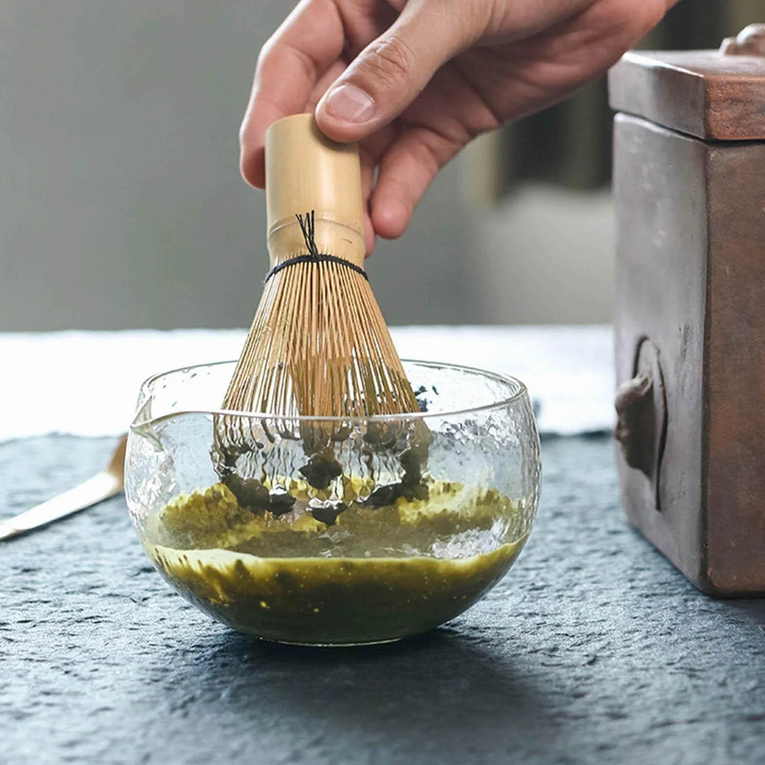 LOVIVER Ciotola Matcha Insalatiera Ciotola Matcha con Beccuccio Whisking Esclusivo Set da tè Giapponese Matcha Vetro Strutturato