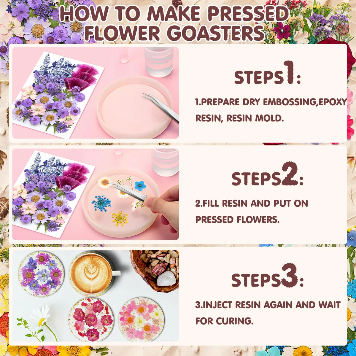 Vautvi 159 Fiori Secchi Per Resina, Candele, Unghie, Decorazioni e Scrapbooking - Con Pinzetta, Veri Pressati, Composizione Fai Da Te