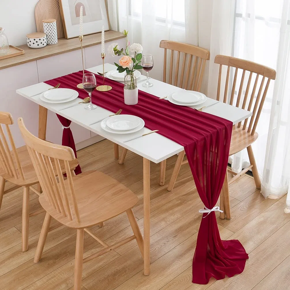 CHUQING Runner tavola,Rosso,Runner da Tavolo,Runner per Il Tavolo,in Chiffon,Table Runner Lavabile Decorazione per Matrimonio,Compleanno, Feste,300 cm x 70 cm