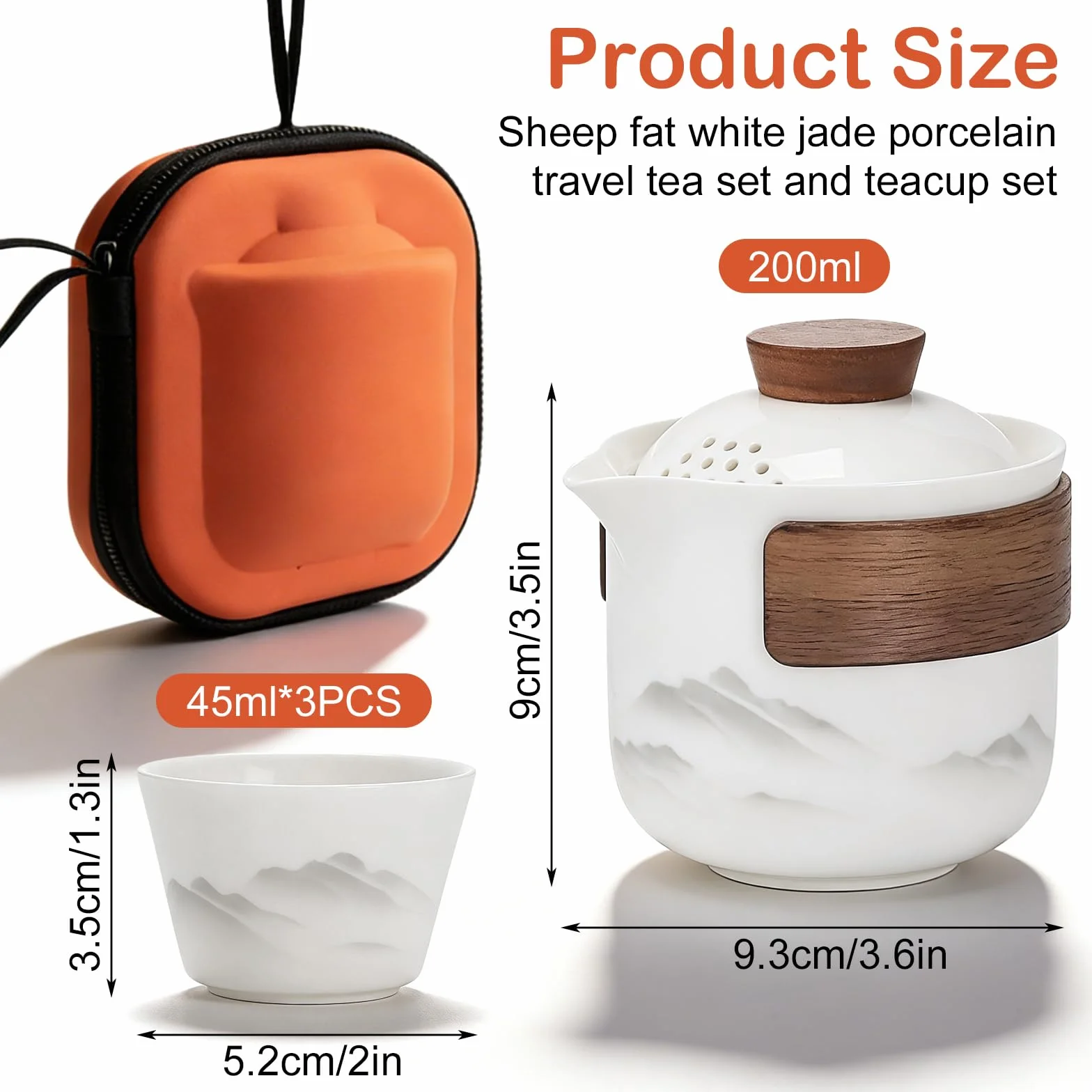 BAIFULAI Set da tè cinese Gongfu: set da tè portatile in ceramica con 1 teiera (200 ml) e 3 tazze (45 ml), servizio da tè in porcellana con borsa da viaggio per picnic all'aperto, viaggi, casa (bianco