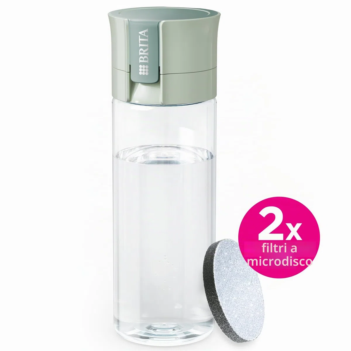 BRITA Borraccia Filtrante Vital verde (600 ml) incl. 2xfiltri MicroDisc – riduce cloro, impurità organiche, PFAS, ormoni e pesticidi e preserva i minerali essenziali