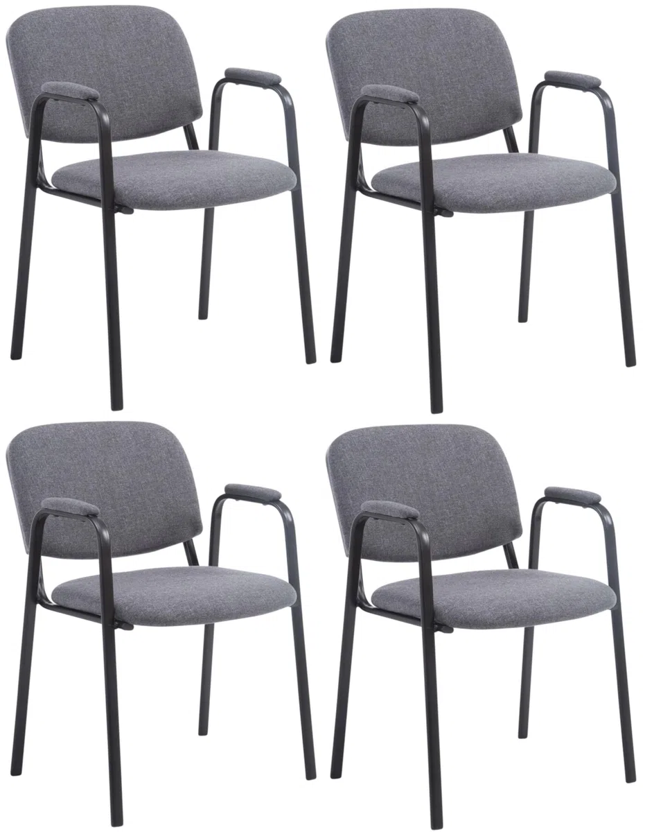 CLP Set 4 Sedie Impilabili Ken Pro con Braccioli Imbottiti, per Conferenze, in Tessuto, Struttura in Metallo Nero Robusta fino a 150 kg, Colore:grigio